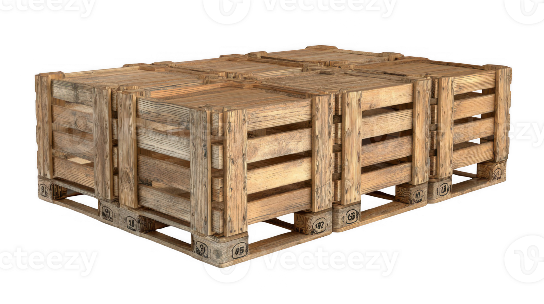 Wooden crates on pallet, shipping and logistics concept with transparent background png
