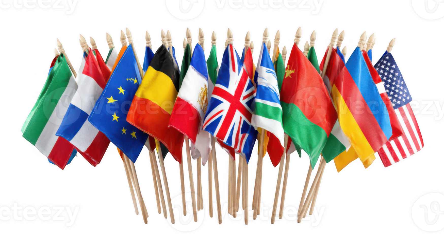 International flags representing global community on transparent background png