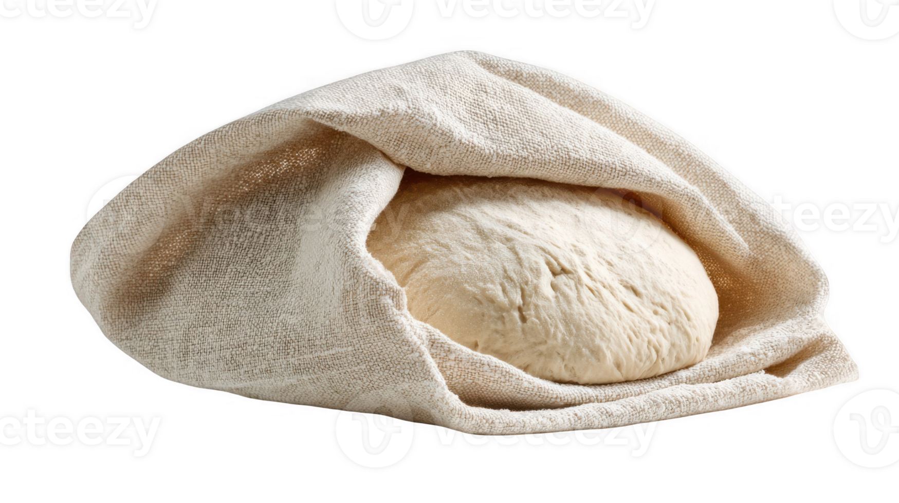 Linen cloth gently obscuring dough rising on transparent background png