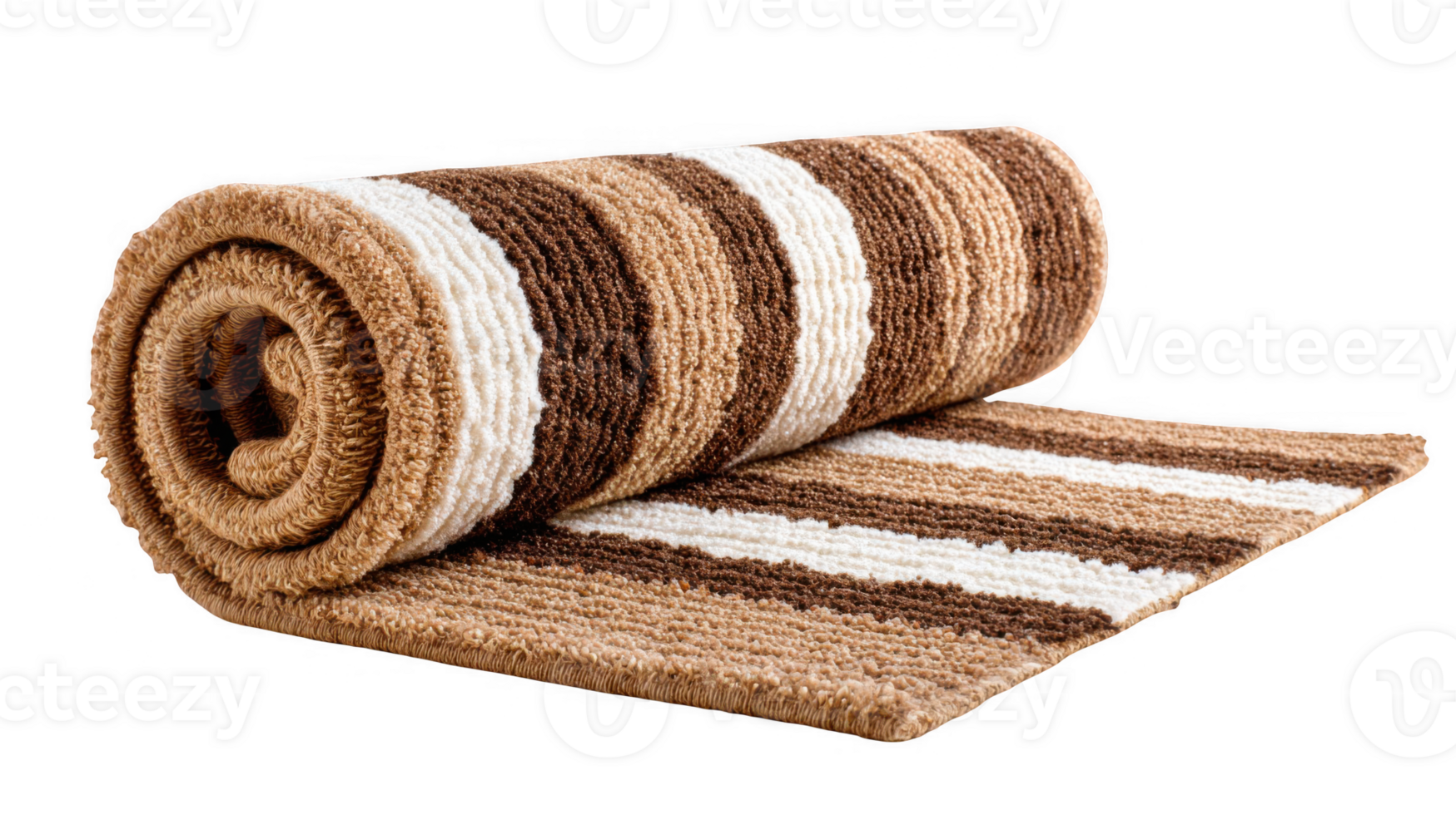 Rolled up striped rug on transparent background png