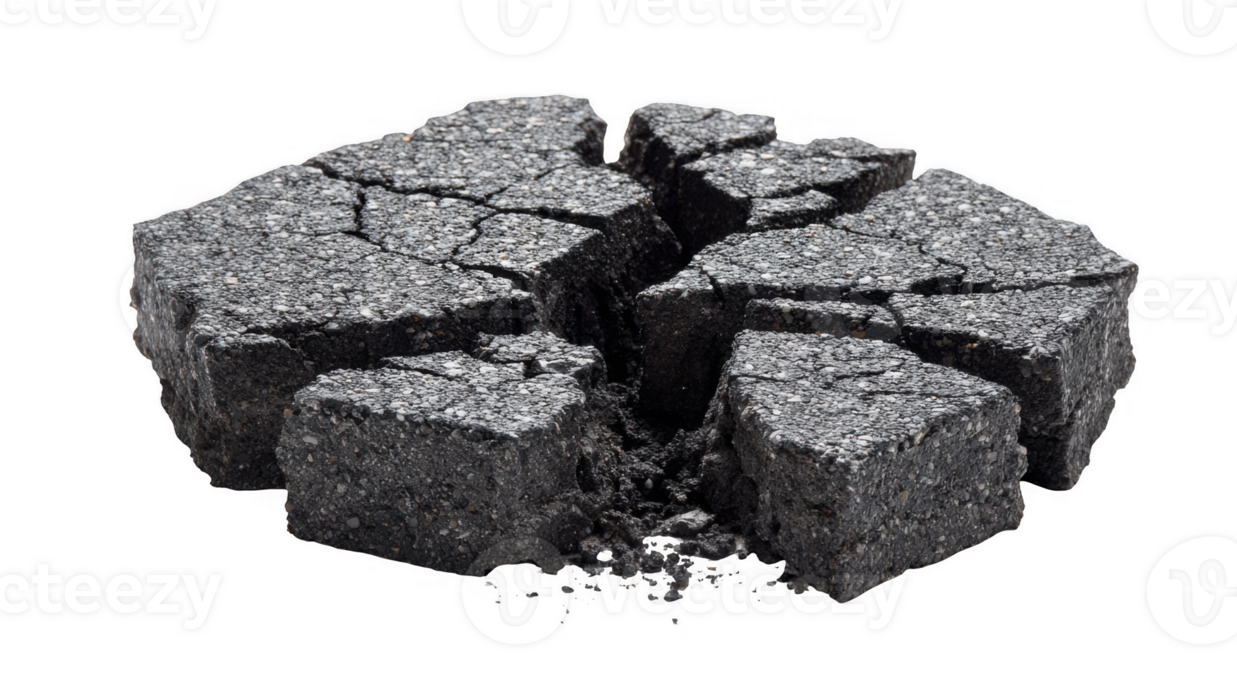 Broken asphalt blocking road isolated on transparent background png