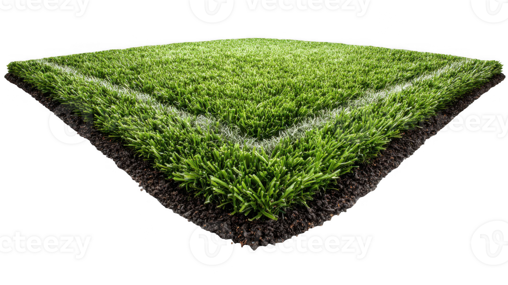 Angled shot of artificial grass sports field with transparent background png