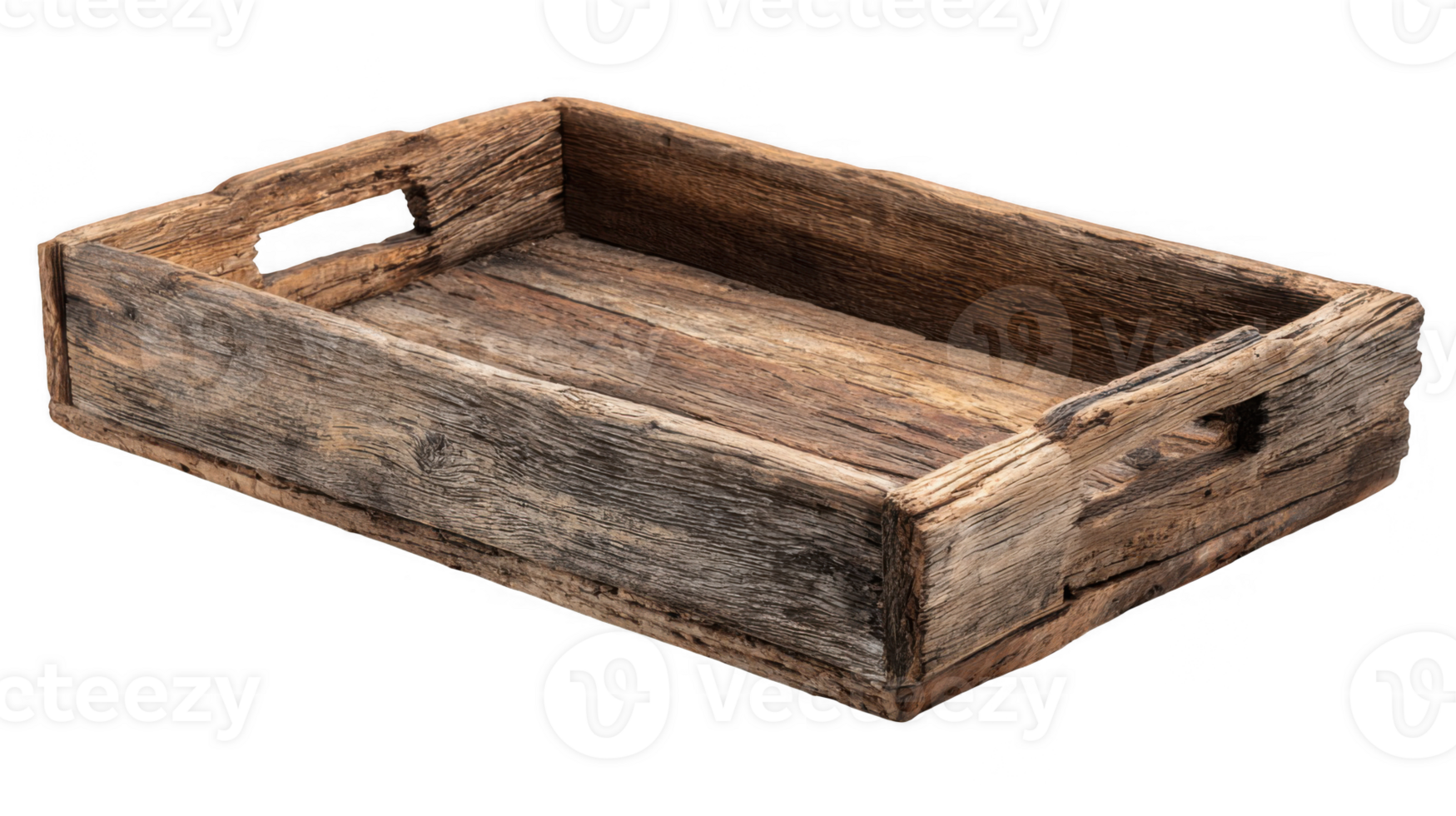 Empty rustic wooden tray isolated with transparent background png
