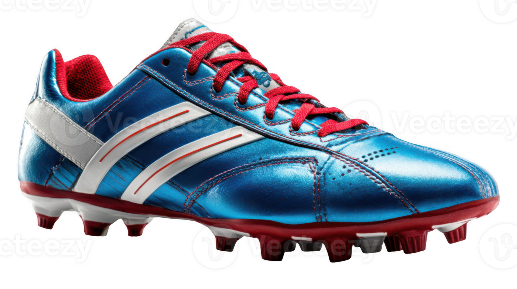 Shiny blue and red cleat with red laces on transparent background png