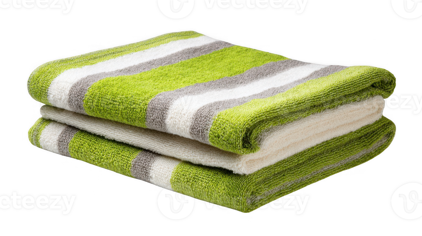 Two green and white striped towels folded on transparent background png