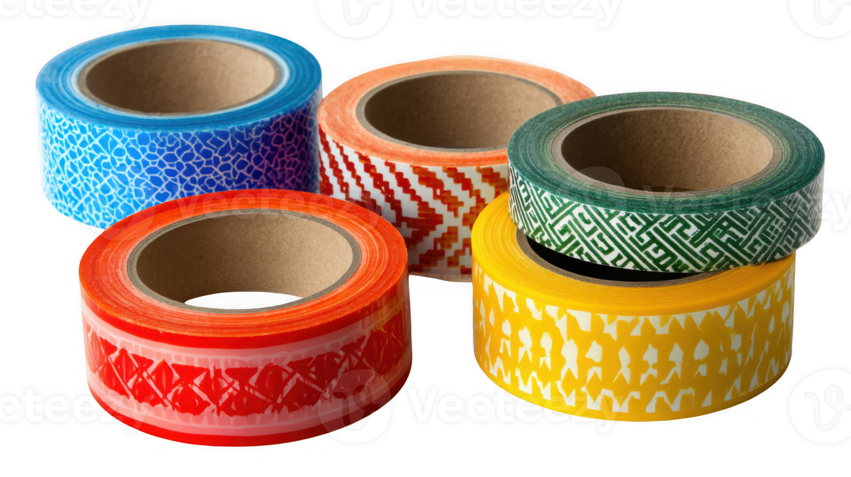 Colorful patterned adhesive tape rolls isolated on transparent background png