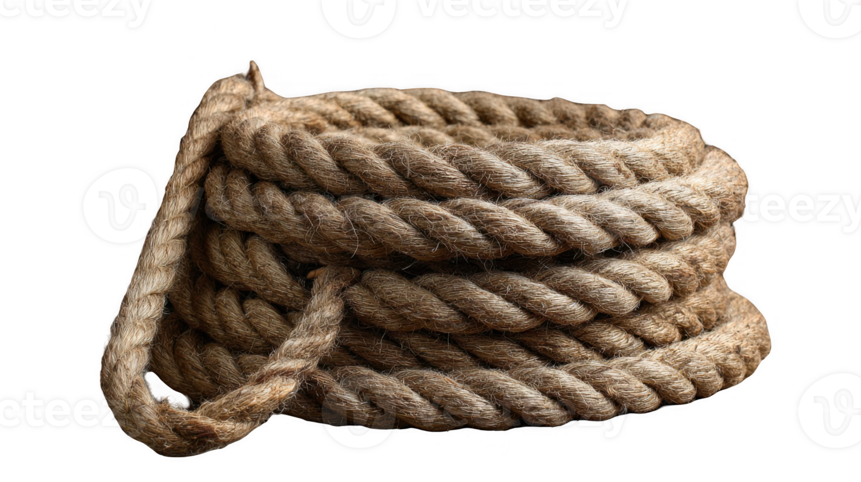 Hemp rope coiled on transparent background, rustic nautical concept png