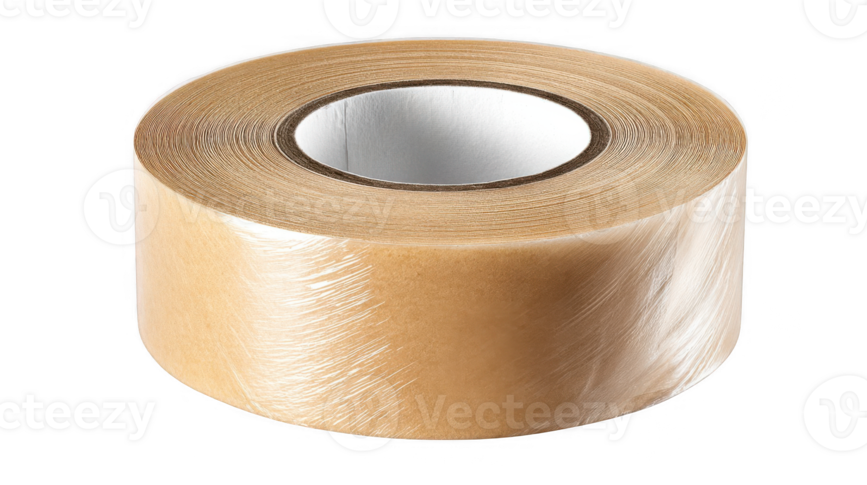 Biodegradable paper packaging tape roll wrapped in bioplastic on transparent background png