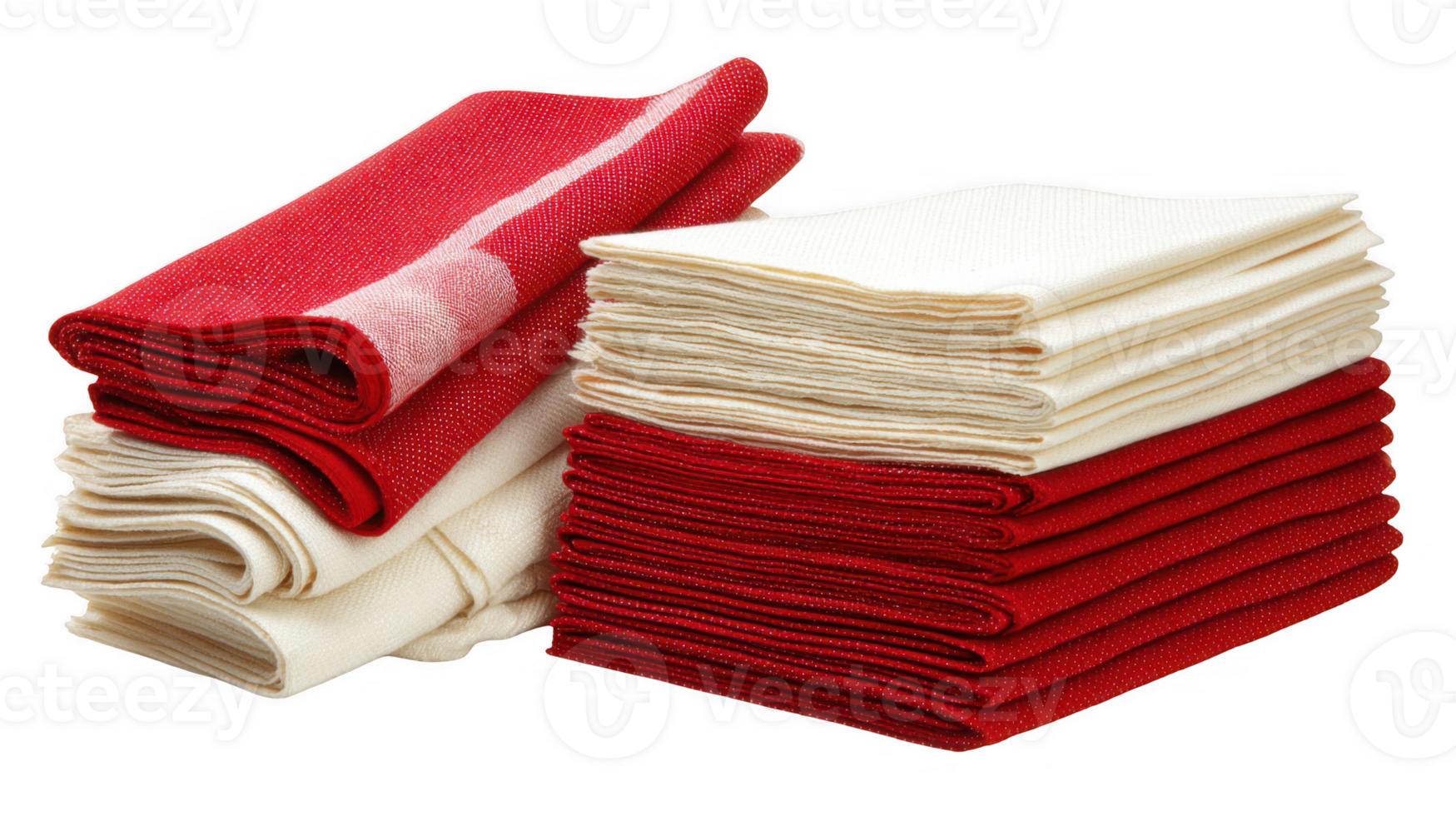 Stacked red and cream napkins on transparent background png