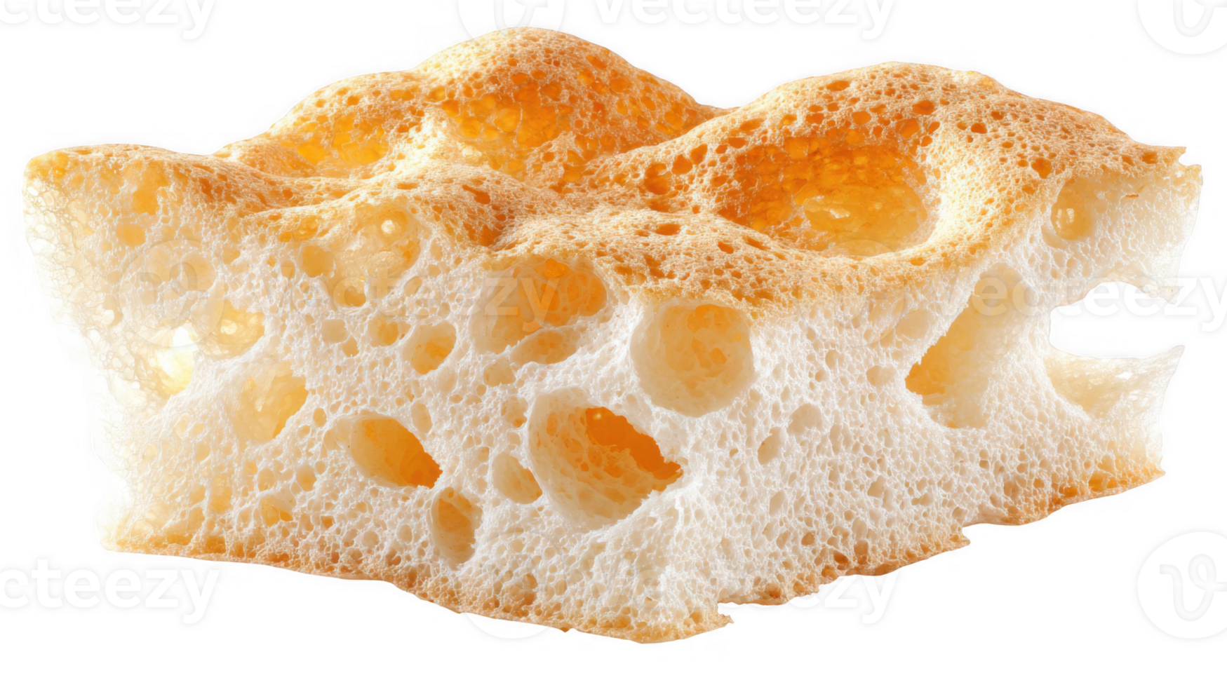 Close up of flexible dough showing uneven spongy texture on transparent background png
