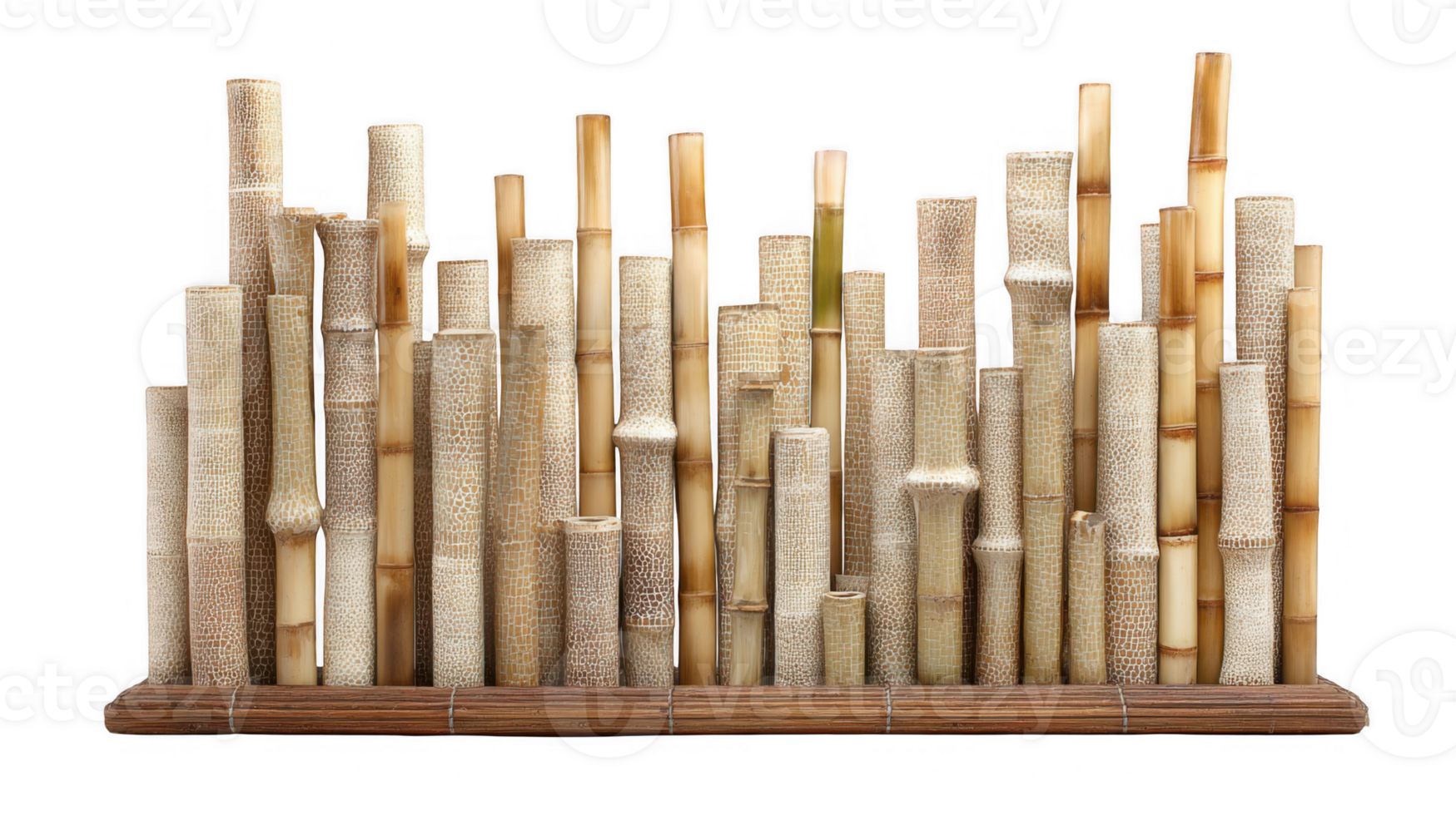 Natural bamboo backdrop supporting tile display on transparent background png