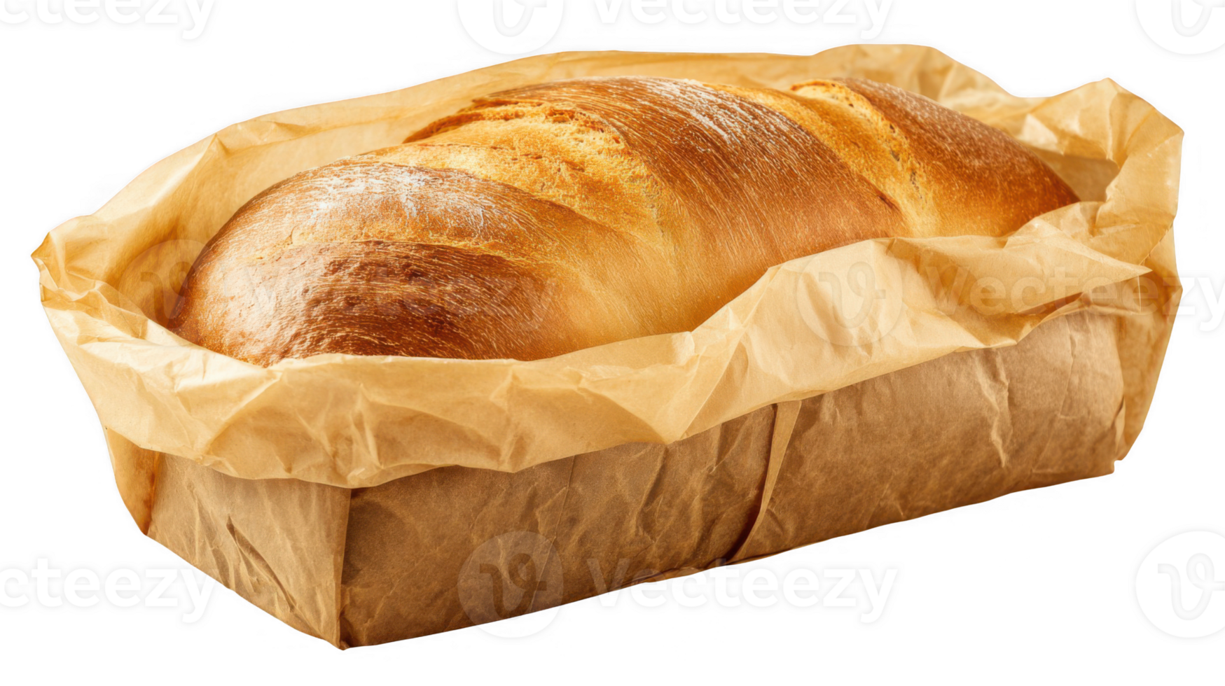 Freshly baked loaf of bread in eco friendly kraft paper on transparent background png