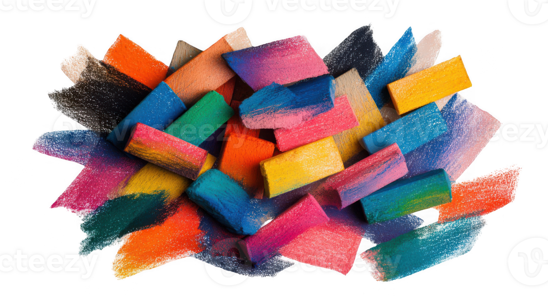 Colorful chalk sticks creating vibrant abstract shapes on transparent background png