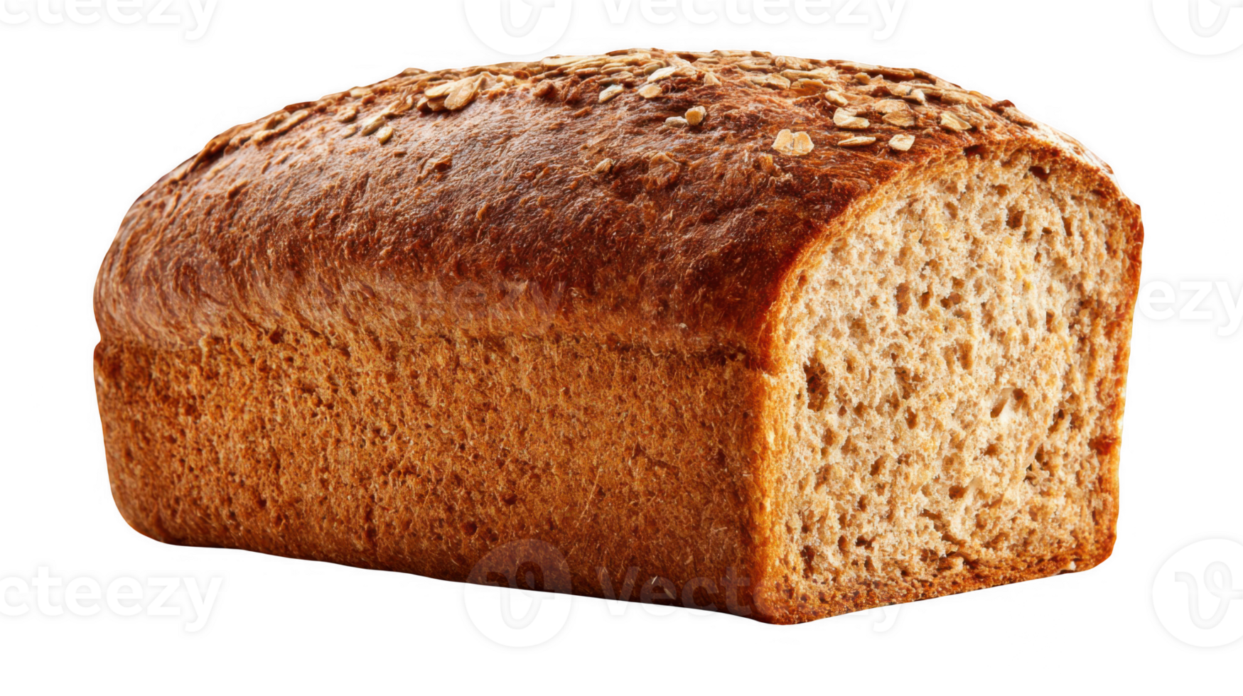 Whole grain bread loaf with oats on transparent background png