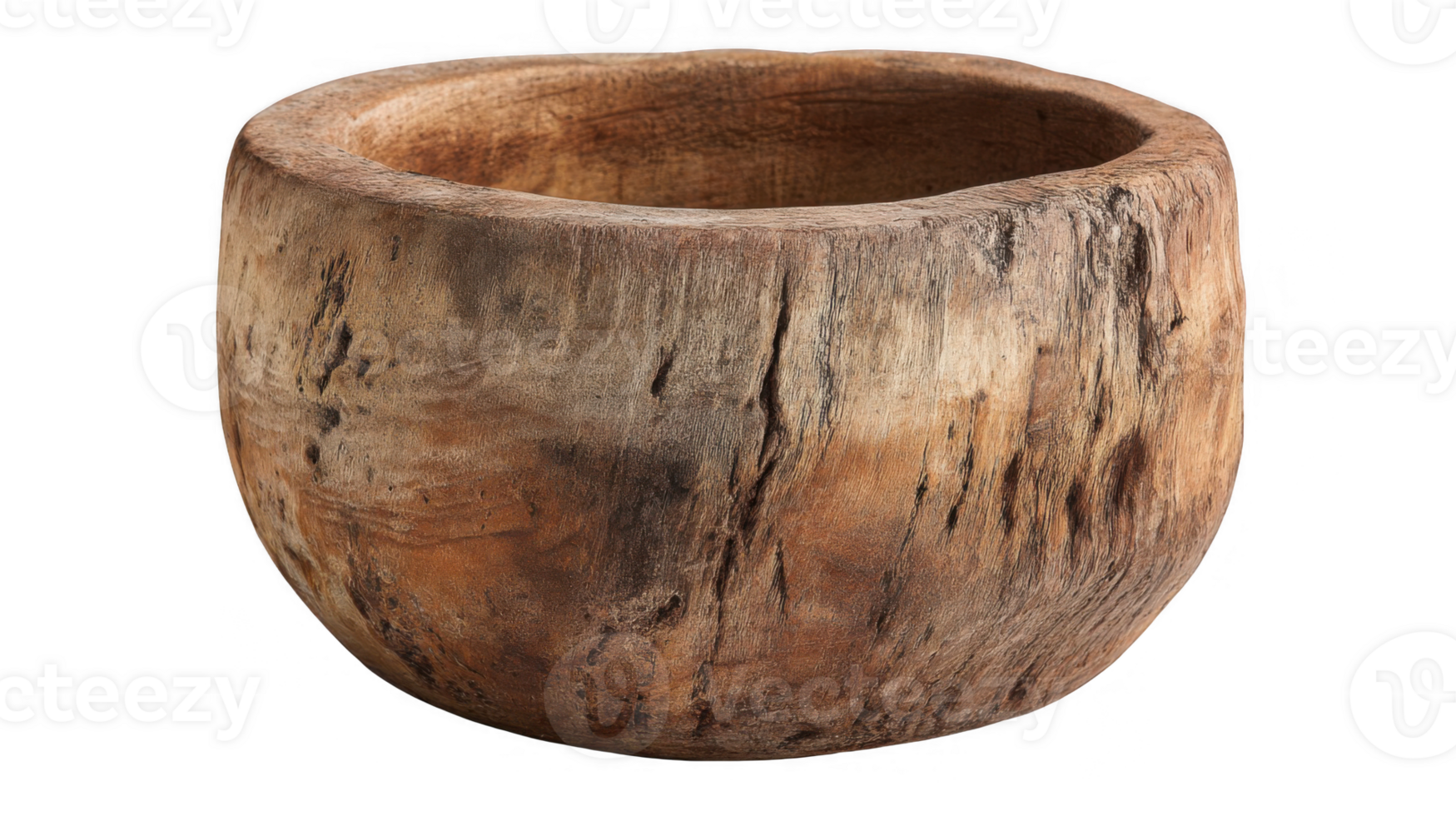 Rustic wooden bowl showing natural finish on transparent background png