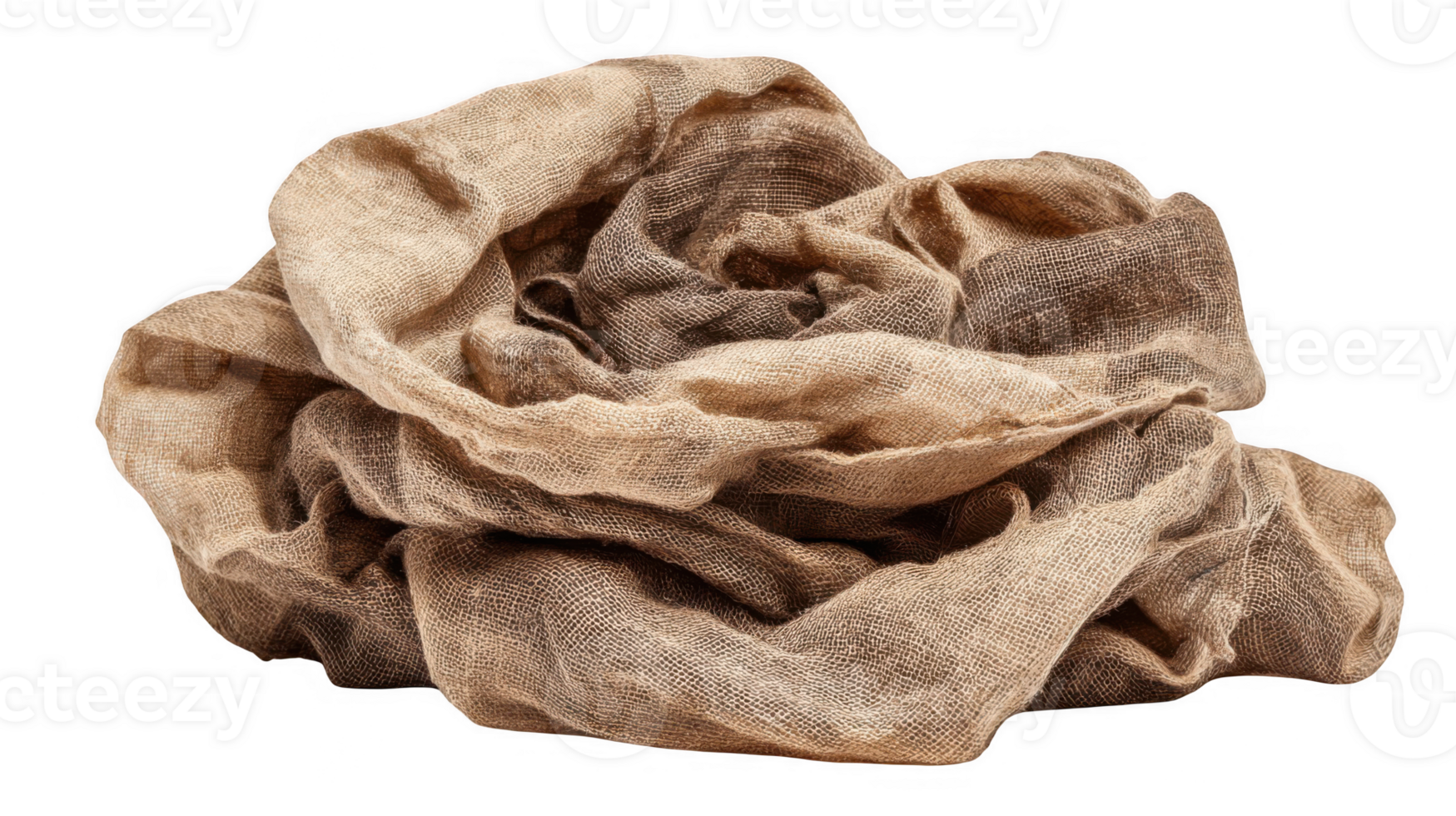 Crumpled linen cloth in earthy tones on transparent background png