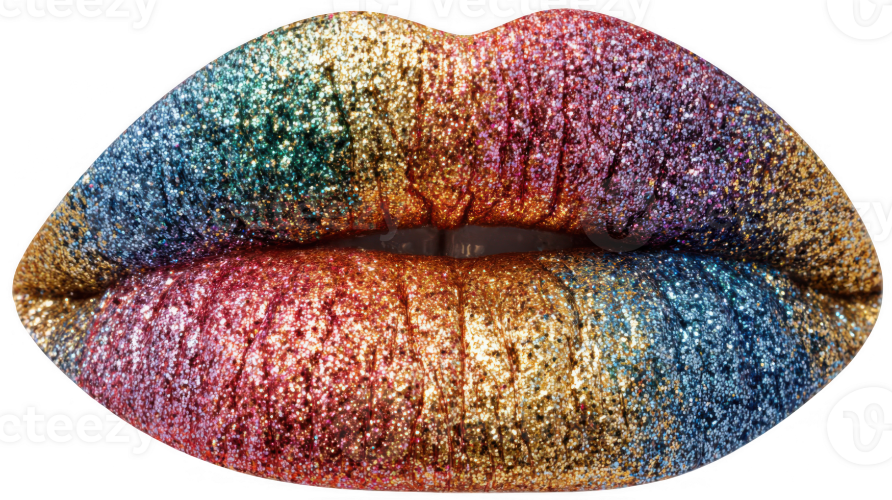 Glittering lips showing rainbow gradient on transparent background png