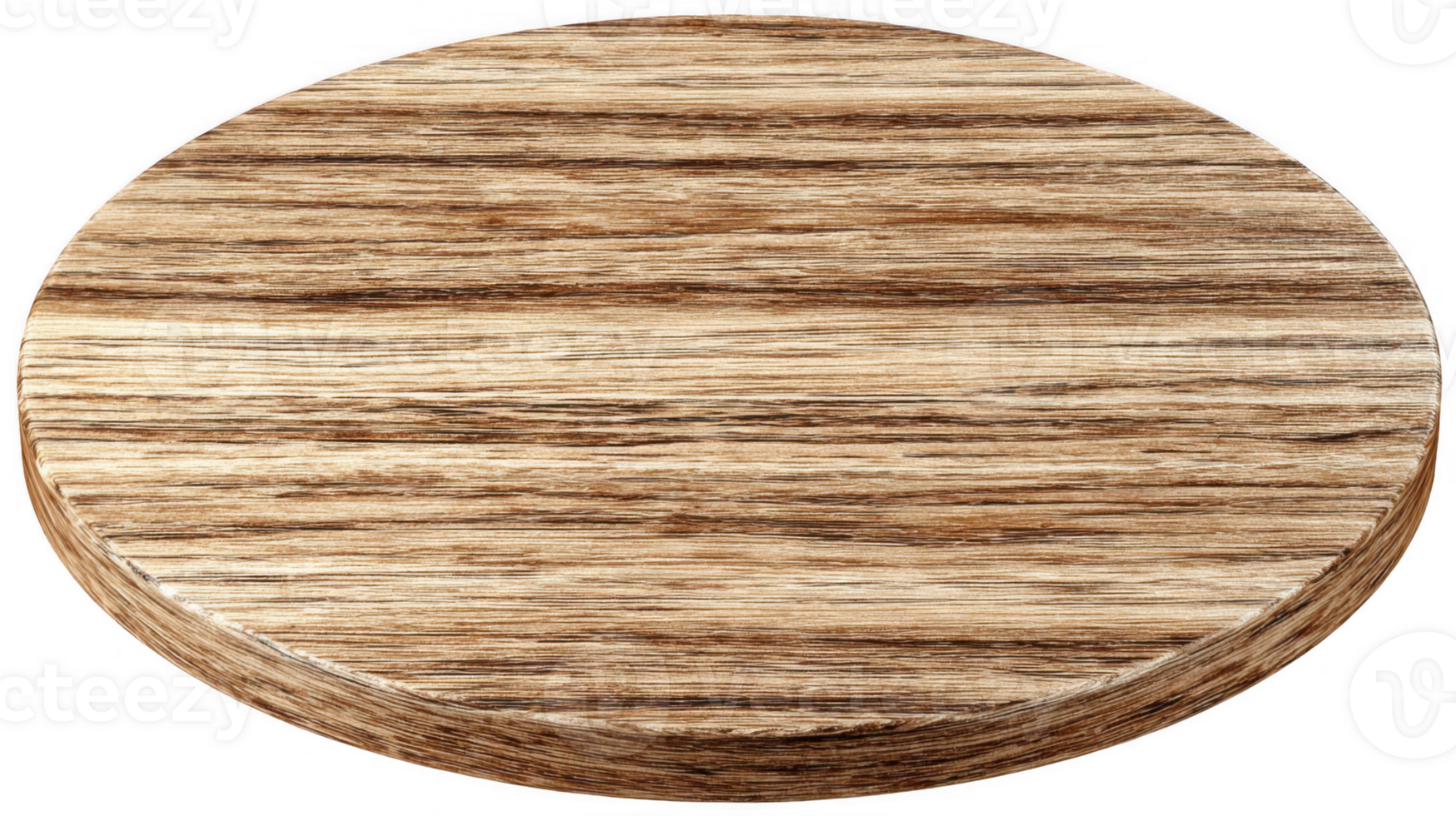 Round wooden board showing natural wood grains on transparent background png