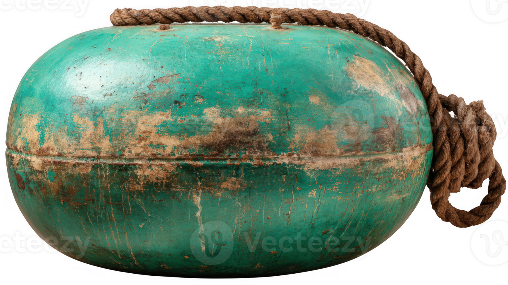 Rustic buoy with faded green and brown paint showing wear and tear on transparent background png