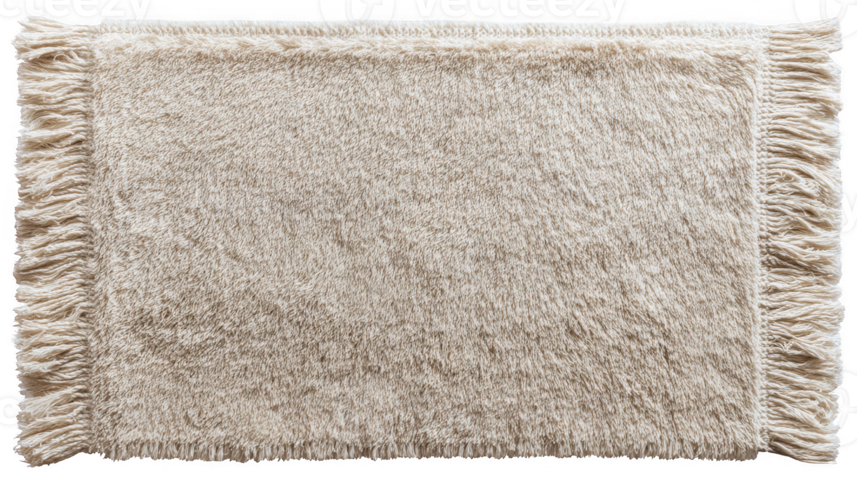 Neutral toned plush rug with gentle fringed edges on transparent background png