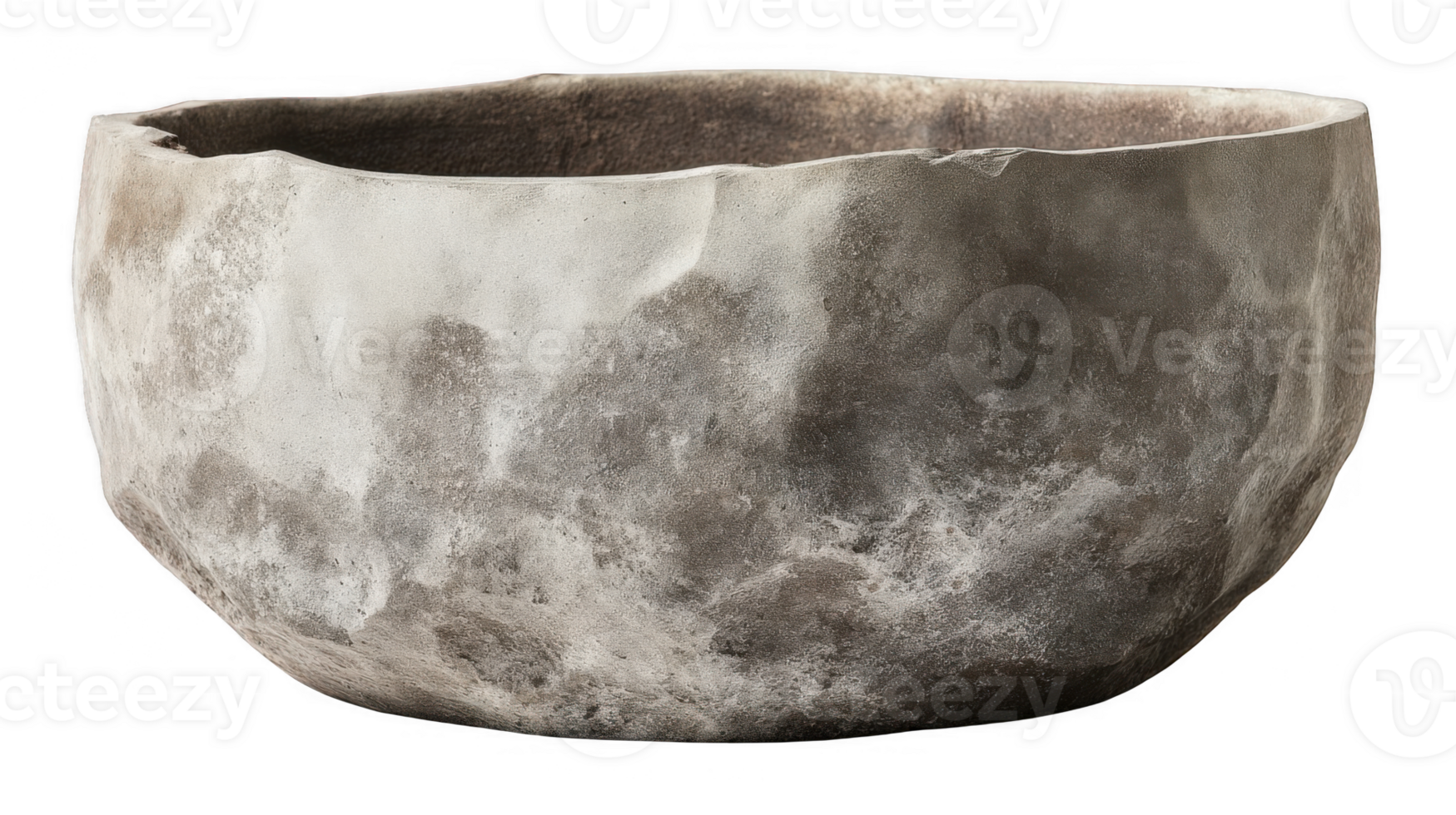 Asymmetrical terracotta planter showing soft gray and brown tones on transparent background png