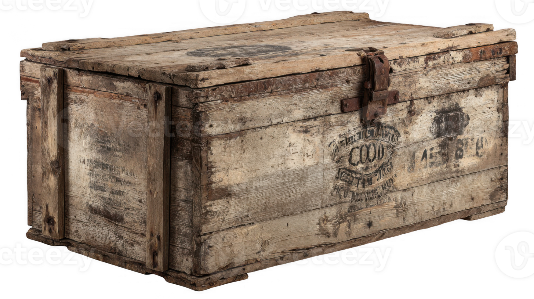 Old wooden crate showing signs of wear and tear on transparent background png