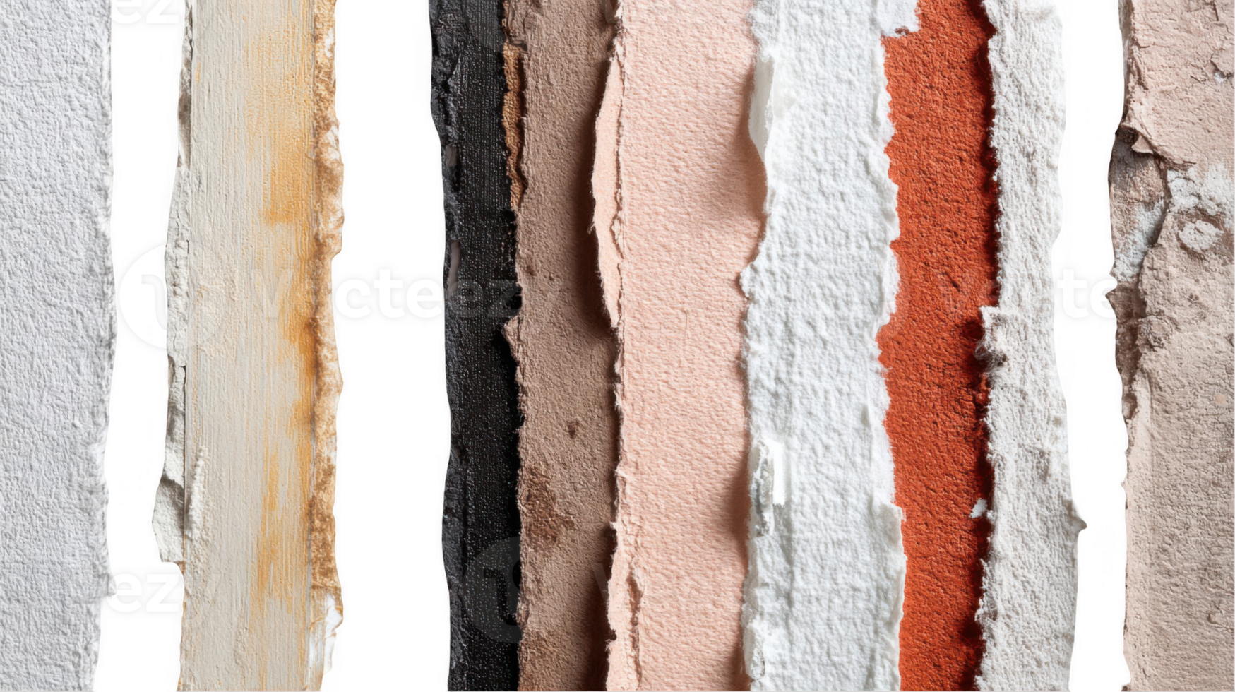 Colorful torn paper strips creating a textured background with transparent sections png