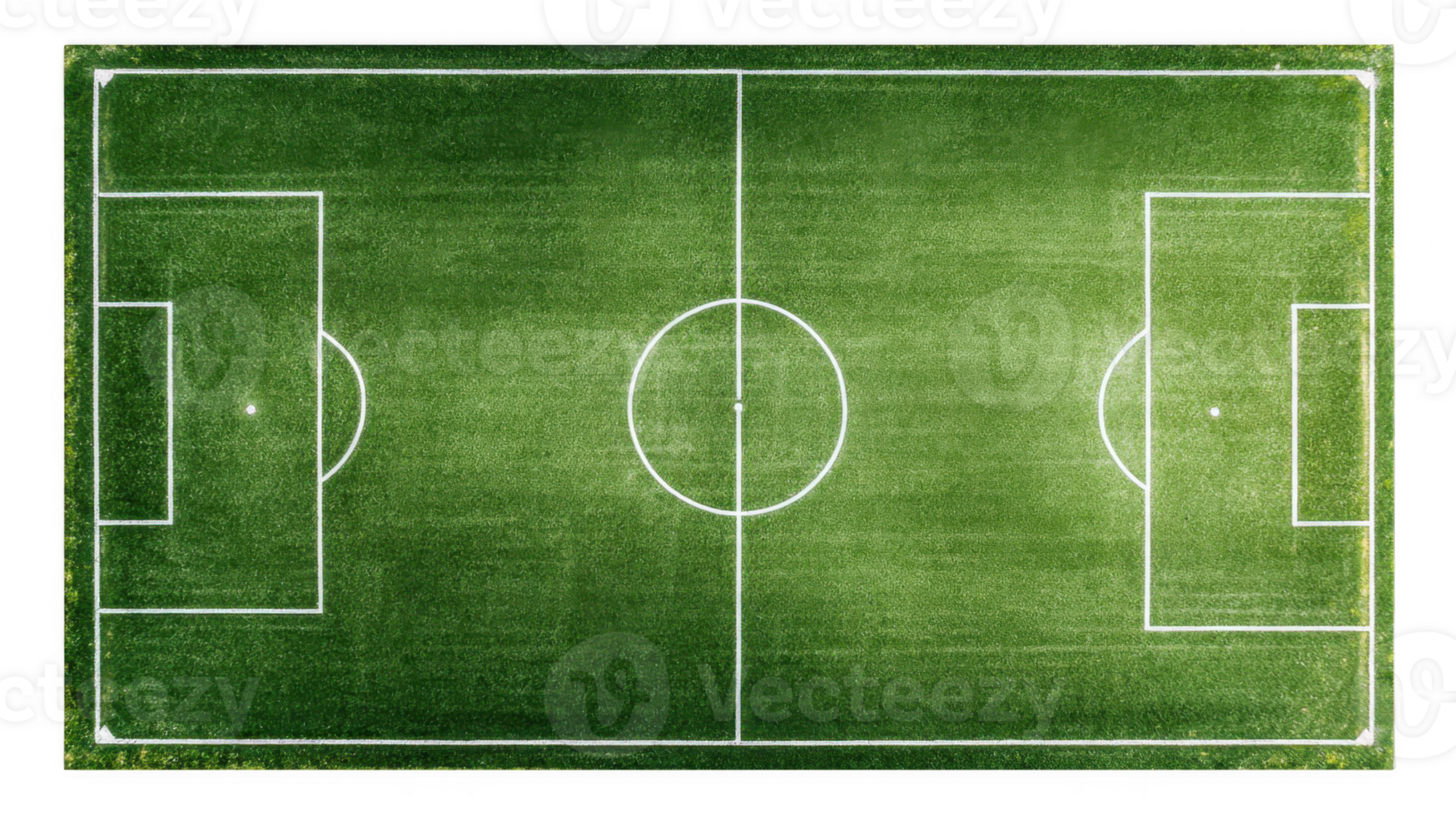 Aerial view of empty soccer field on transparent background png