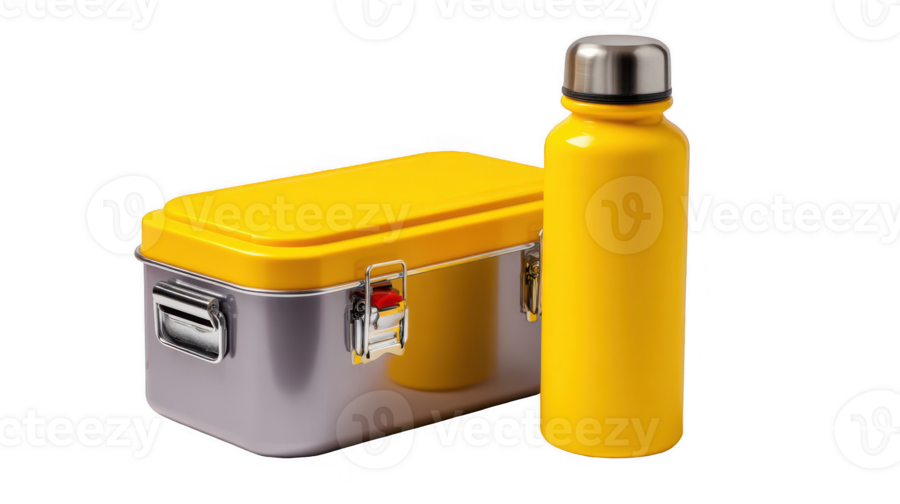 Yellow lunchbox and water bottle isolated on transparent background png