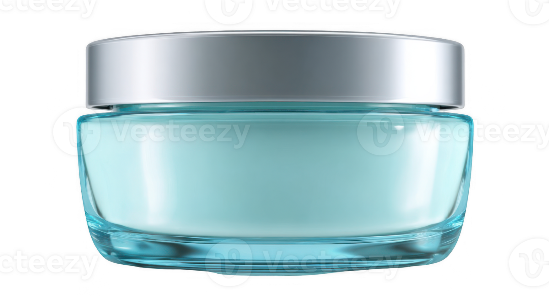 Turquoise jar of moisturizing cream with silver lid on transparent background png