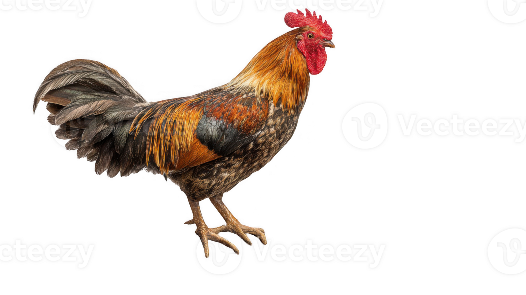 Proud rooster crowing with transparent background png