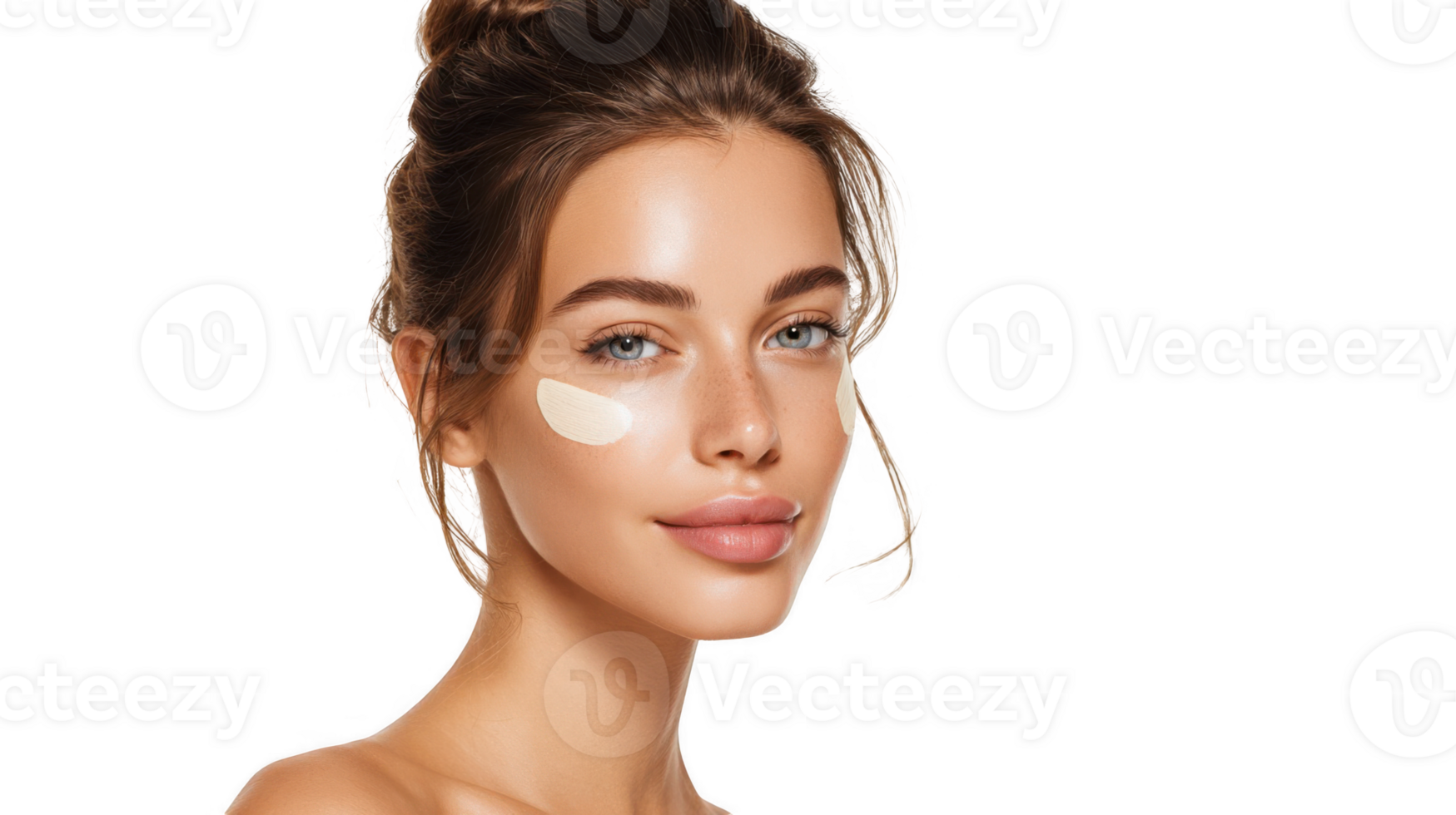 Influencer applying under eye patches on transparent background png