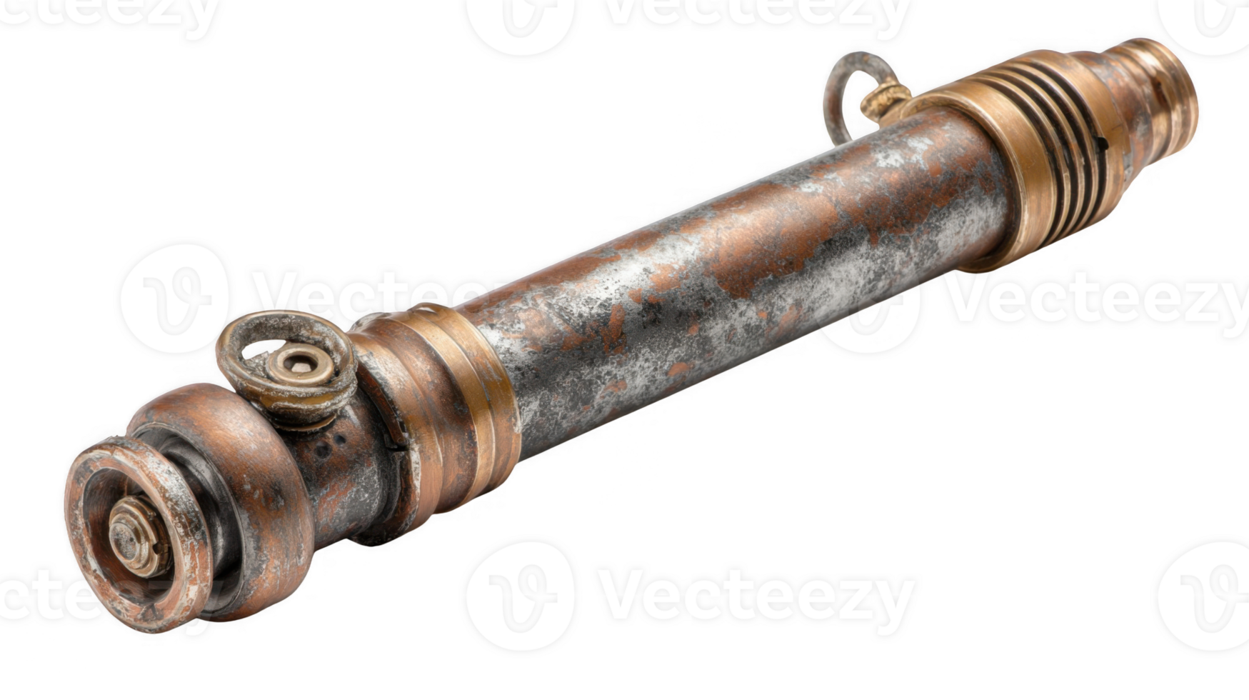 Rusty metallic tube crafted into diy weapon on transparent background png