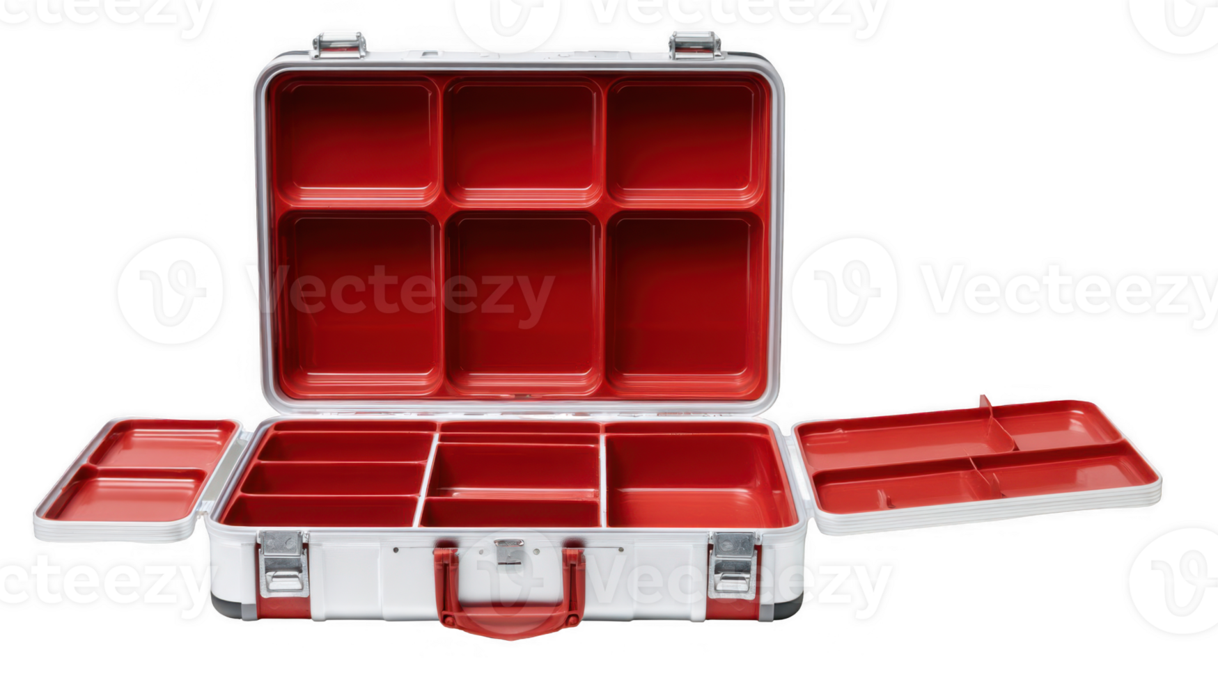 Open empty first aid case with red inside on transparent background png