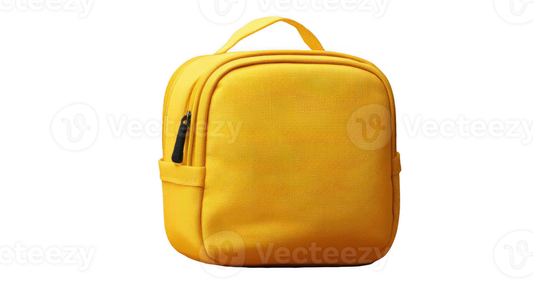 Yellow lunch pouch resting on chair back with transparent background png