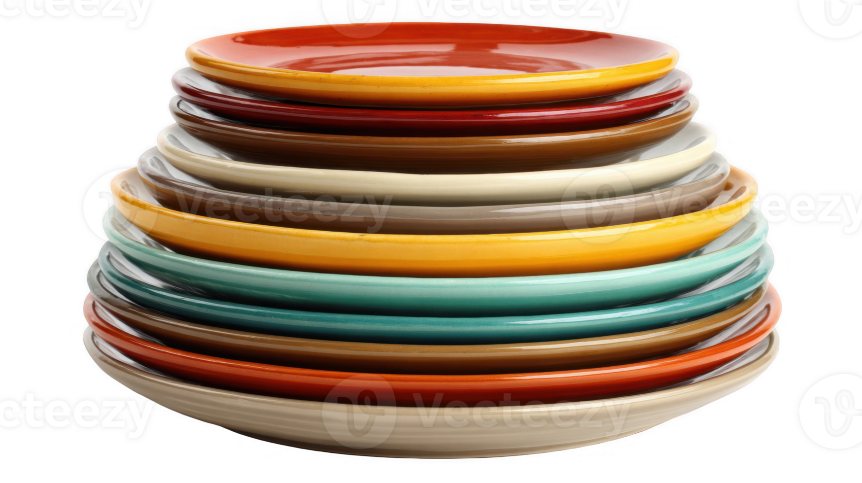 Stack of colorful ceramic plates on transparent background png