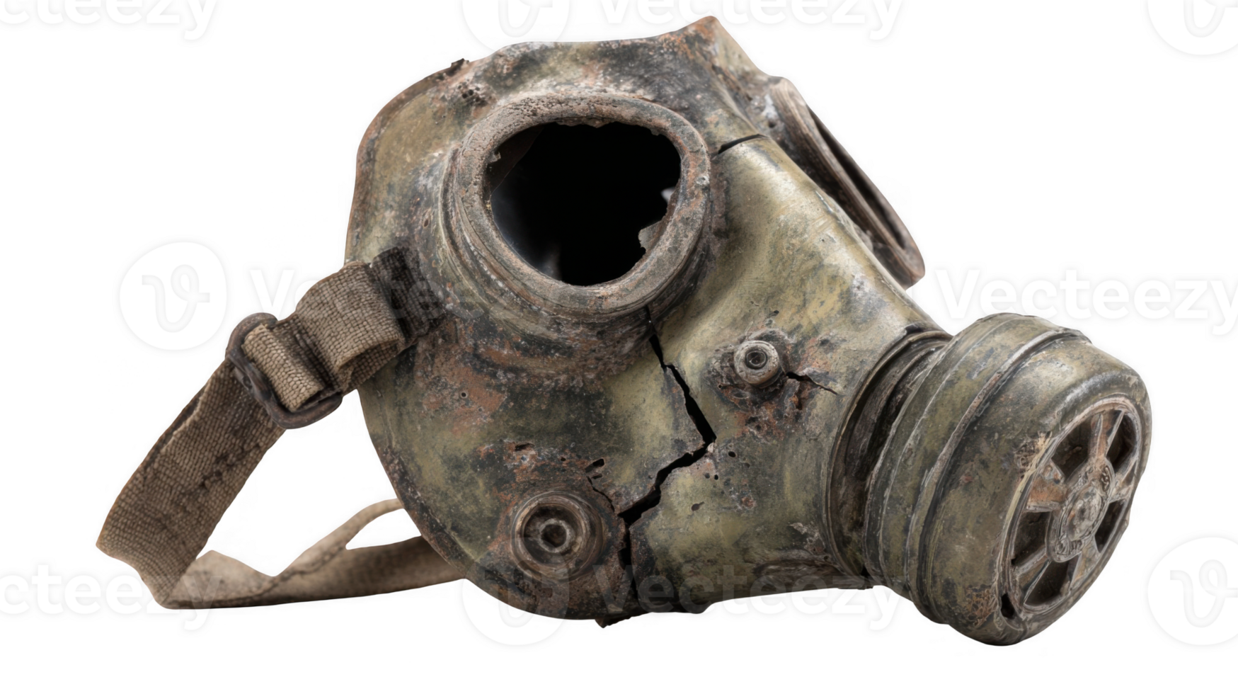 Damaged military gas mask isolated on transparent background png