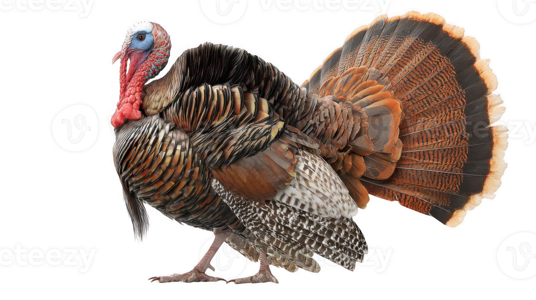 Large turkey showing fanlike tail display on transparent background png