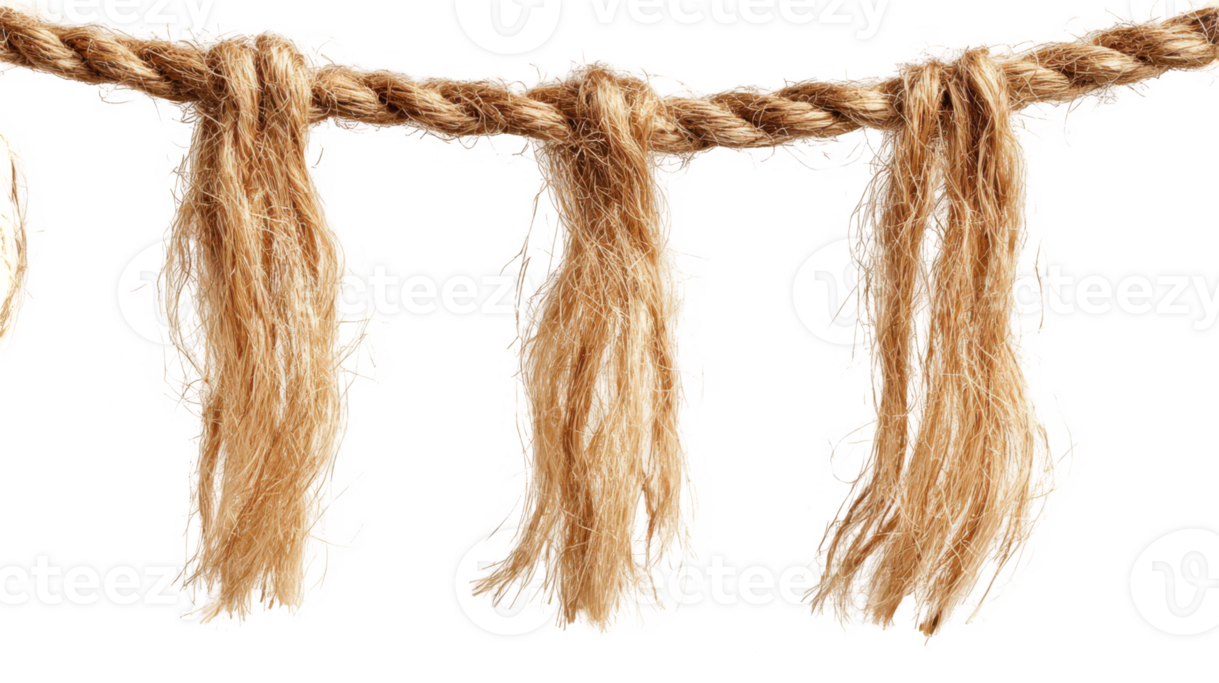 Loose strands hanging from tensioned string on transparent background png