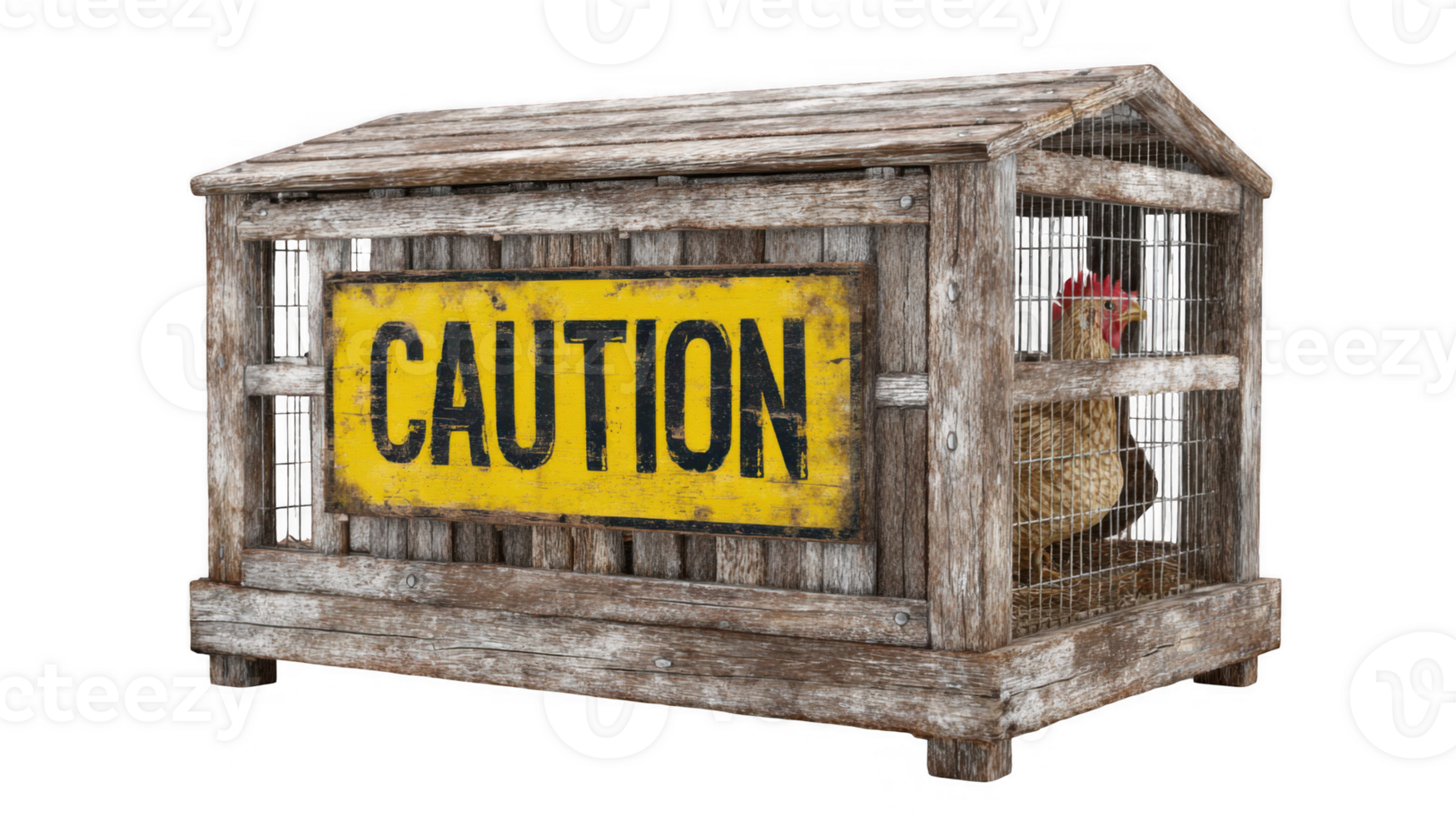 Chicken coop with caution sign displayed and transparent background png