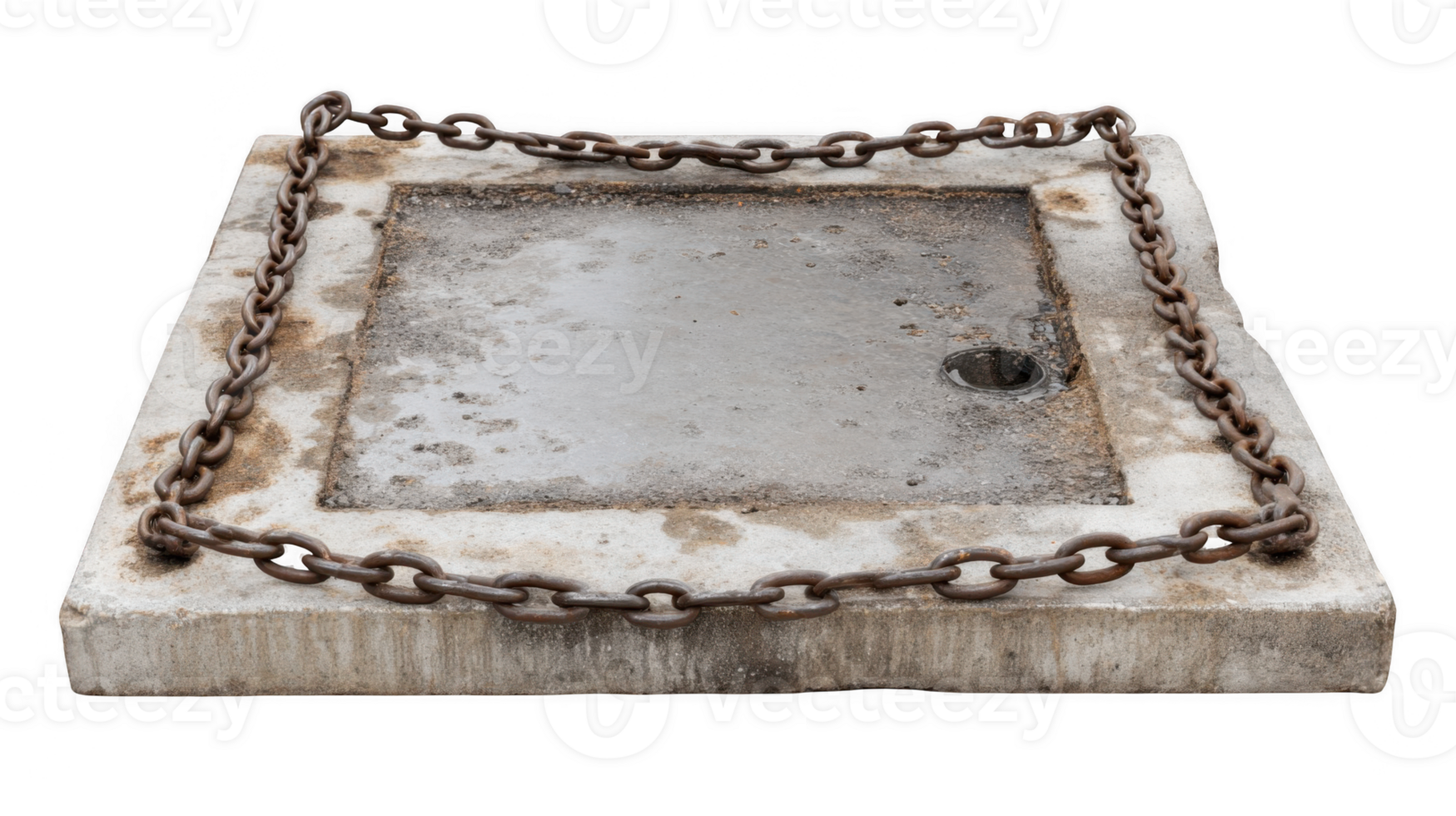 Weathered pavement with visible chains over transparent background png