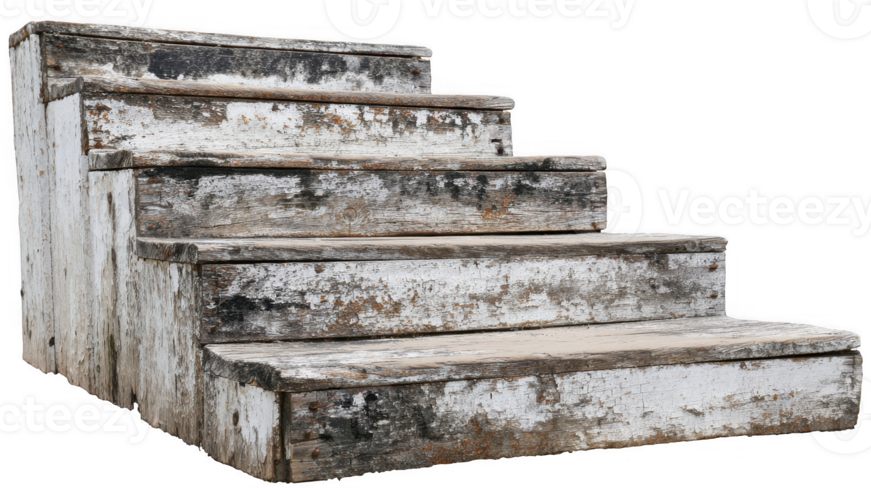 Old wooden porch steps showing weathering and decay on transparent background png
