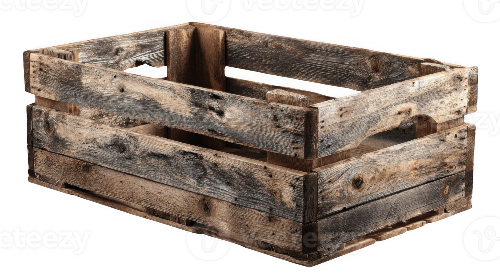 Empty rustic wooden crate isolated on transparent background png