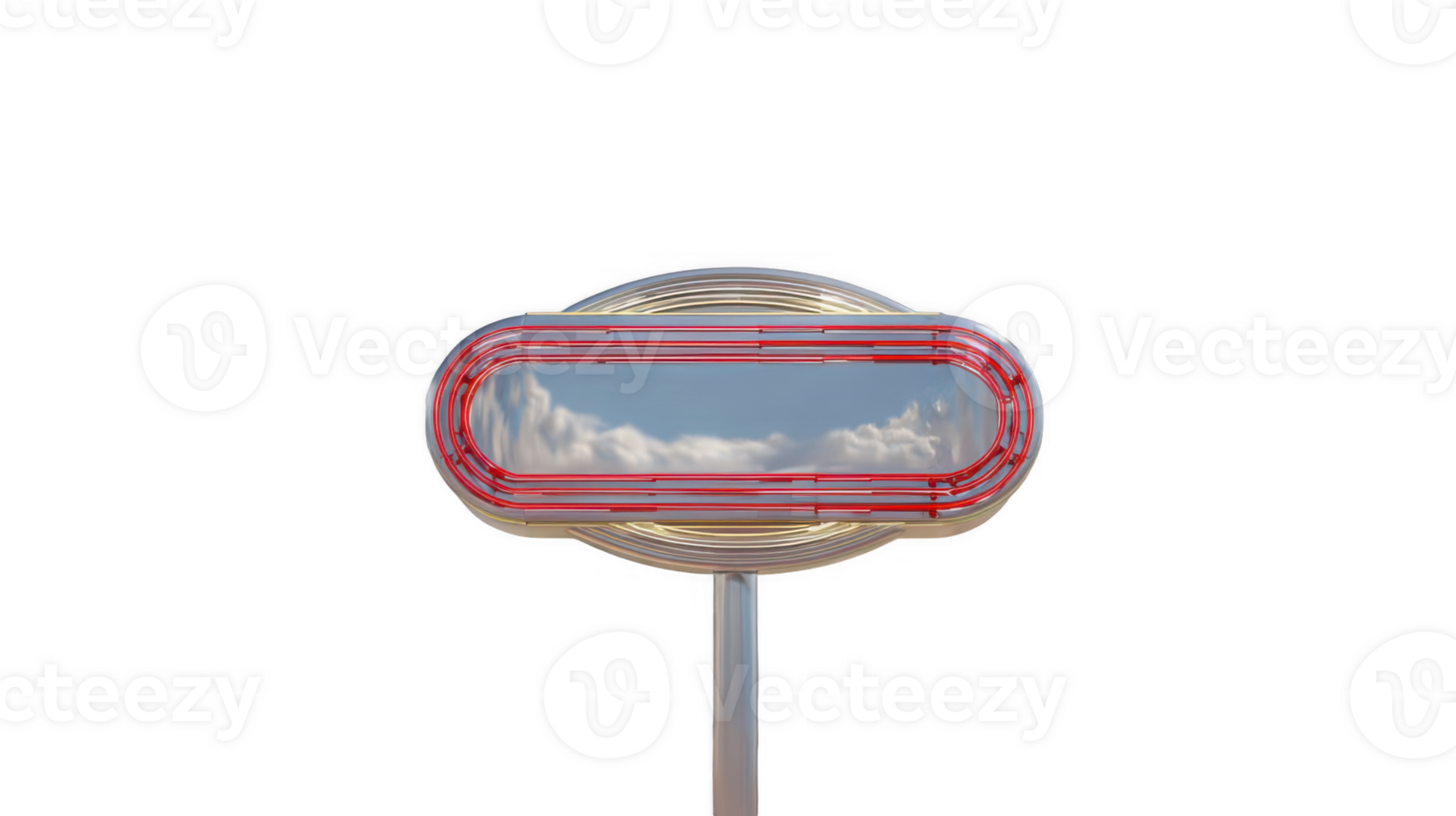 Classic diner sign reflecting clouds on transparent background png