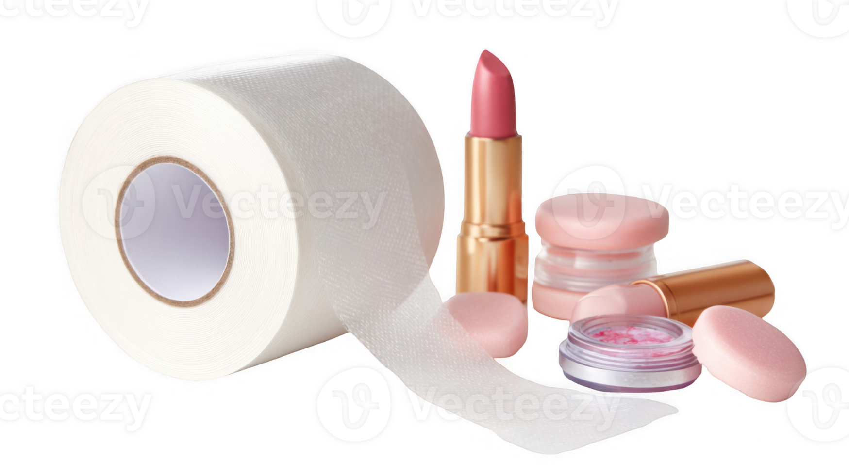 Face tape roll partially unrolled near beauty products on transparent background png