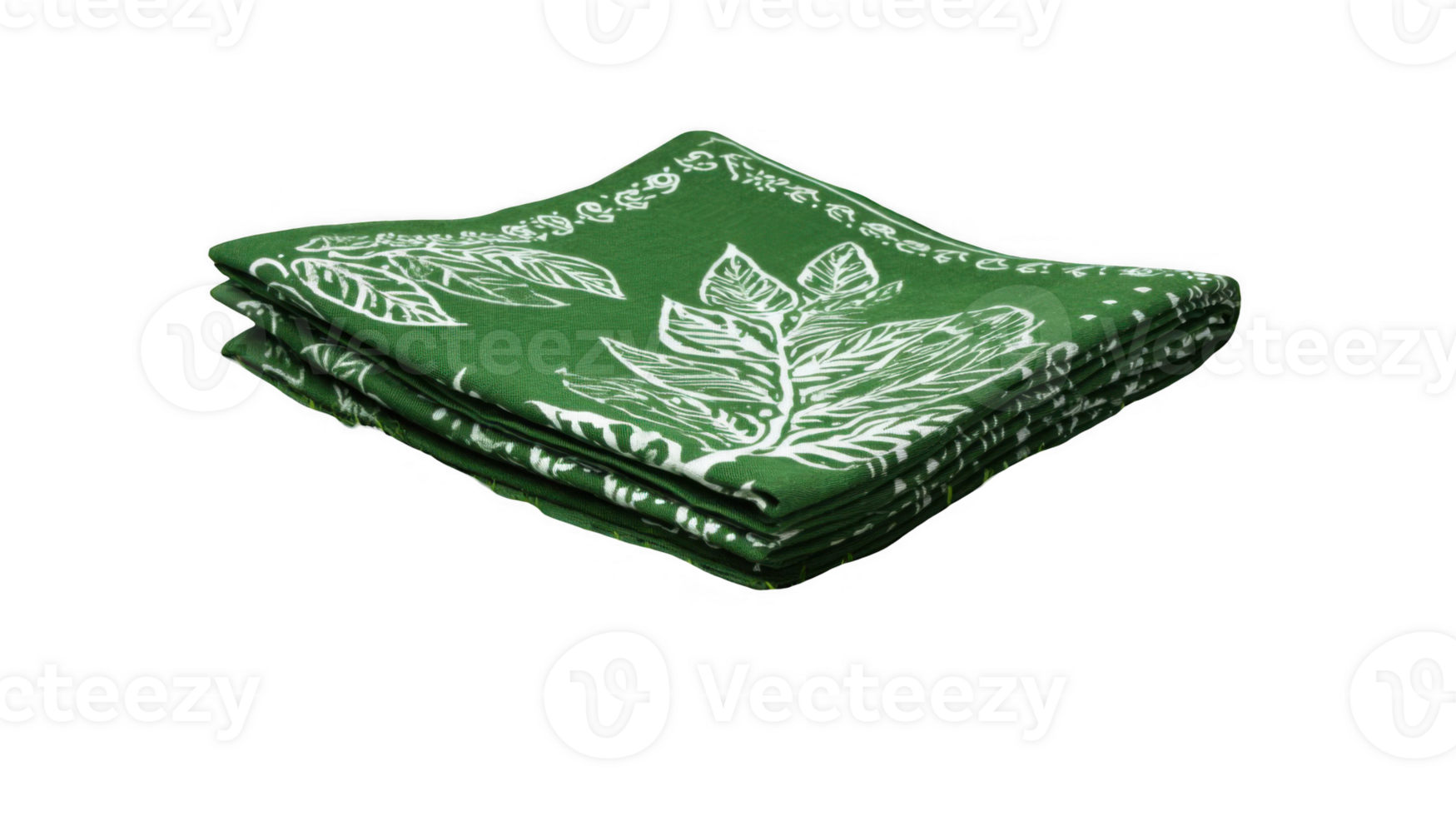 Green bandana with leaf pattern folded neatly on transparent background png