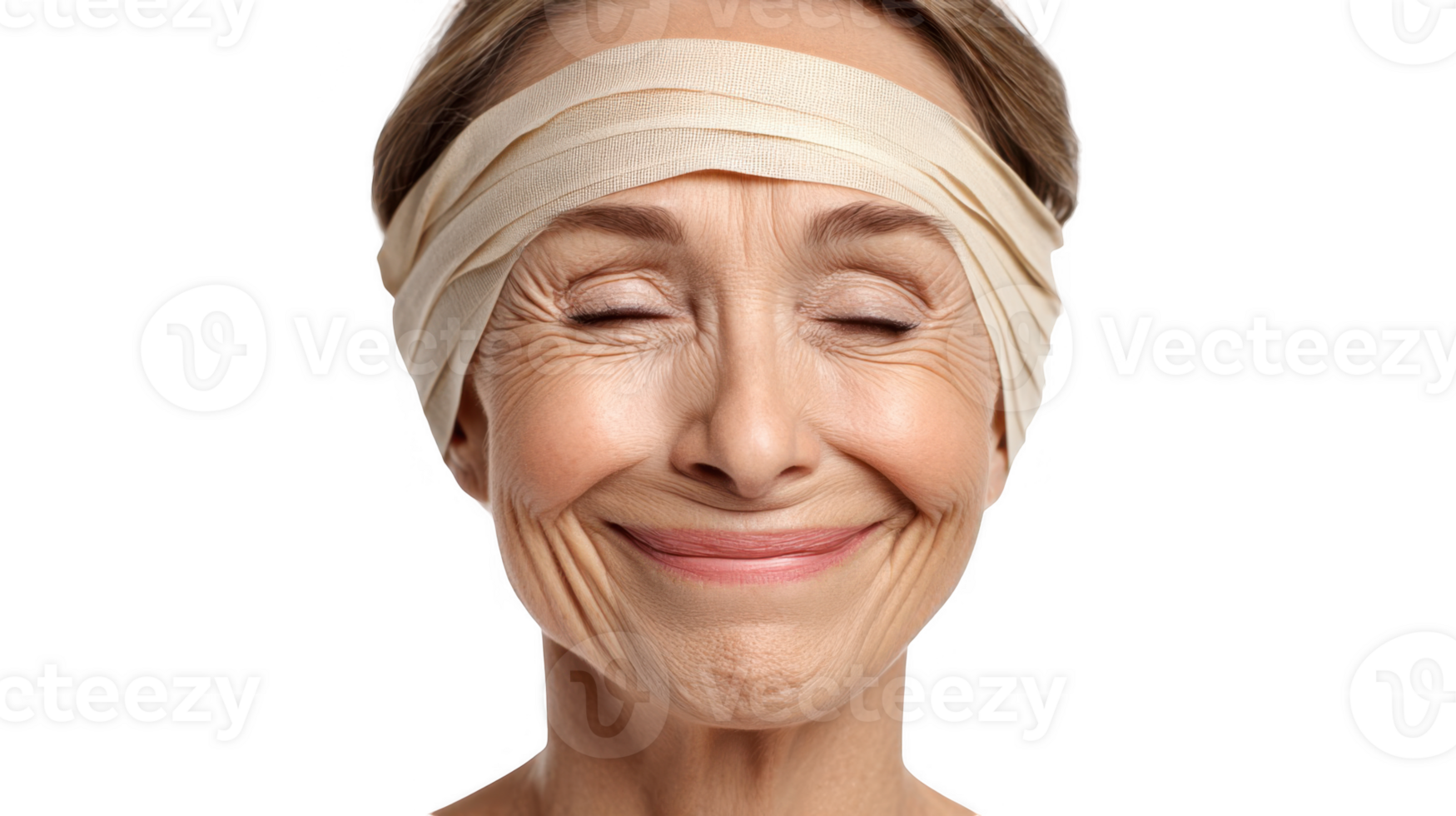 Senior woman wearing elastic bandage smiling with closed eyes on transparent background png