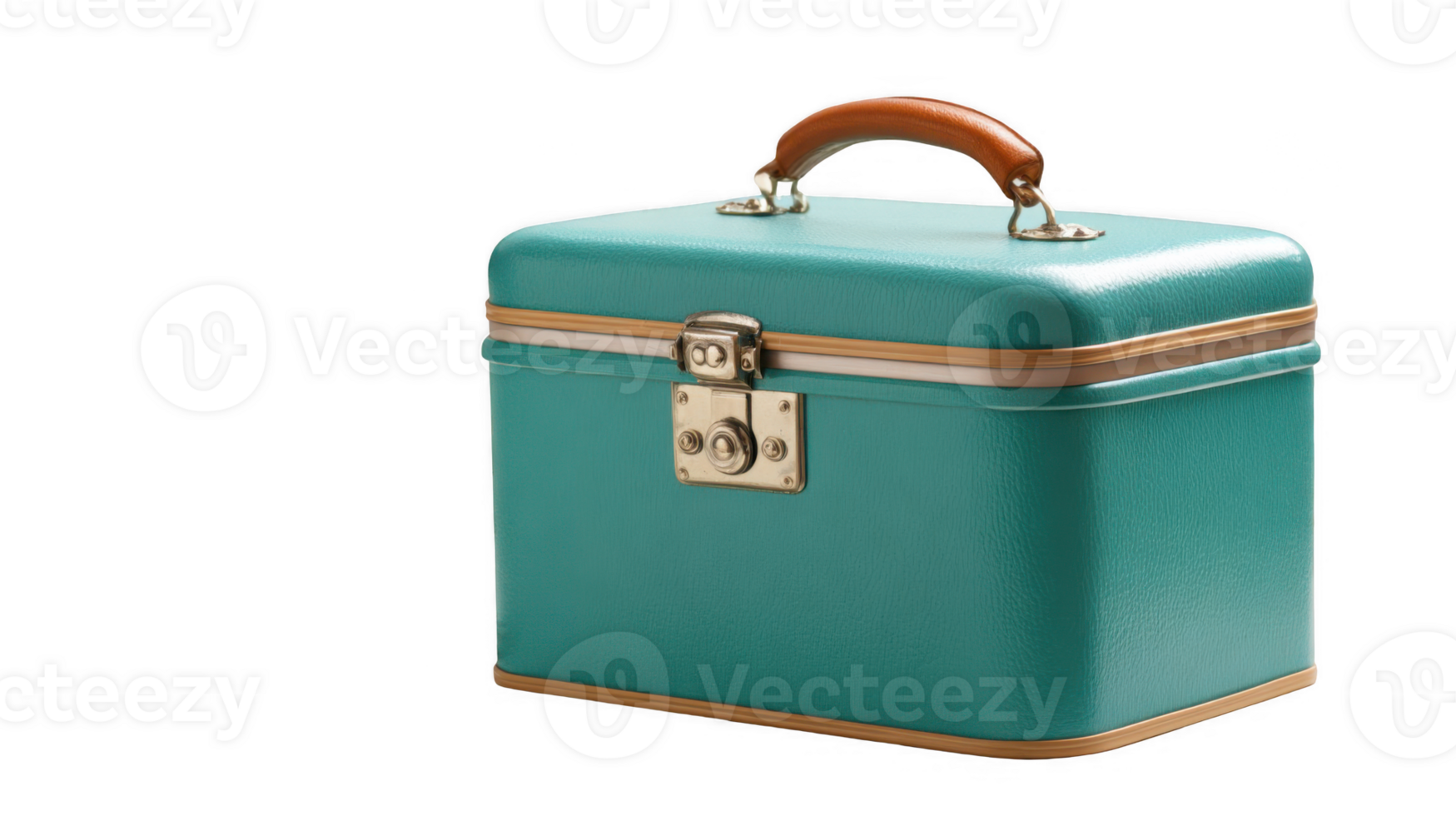 Vintage lunchbox resting on desk with transparent background png