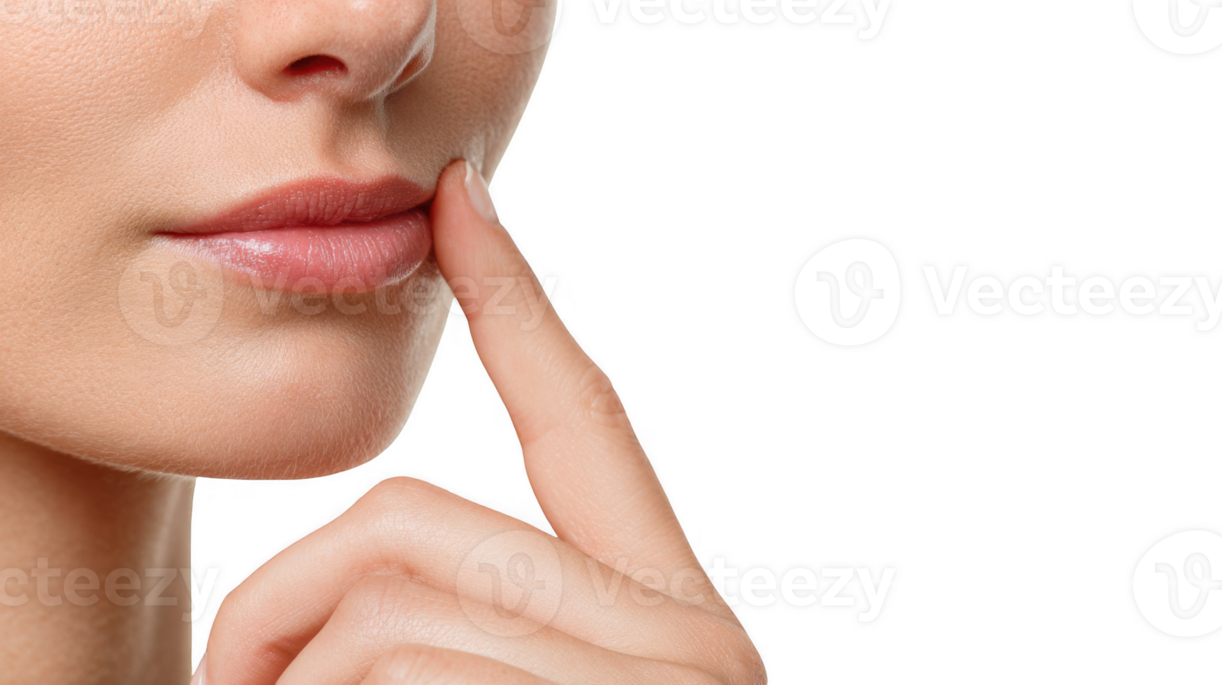 Woman touching lips with index finger on transparent background png