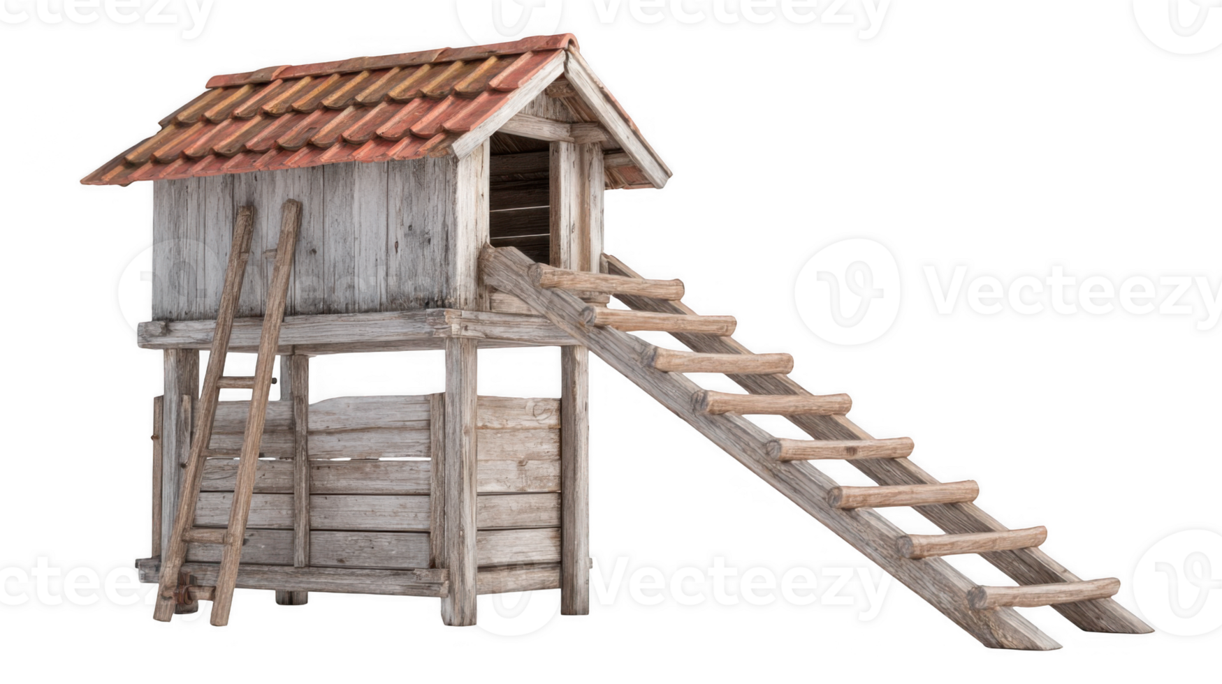 Wooden dovecote with ladder and stairs on transparent background png
